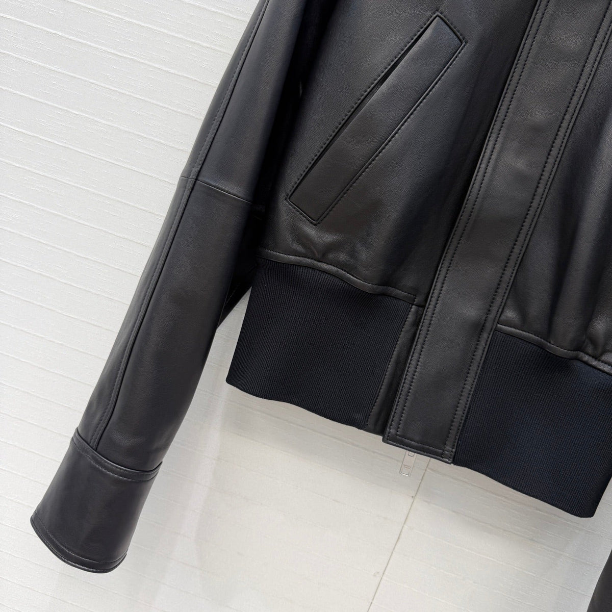 Bottega Veneta 2026 Blouson Ribbed Jacket Black Leather 425980