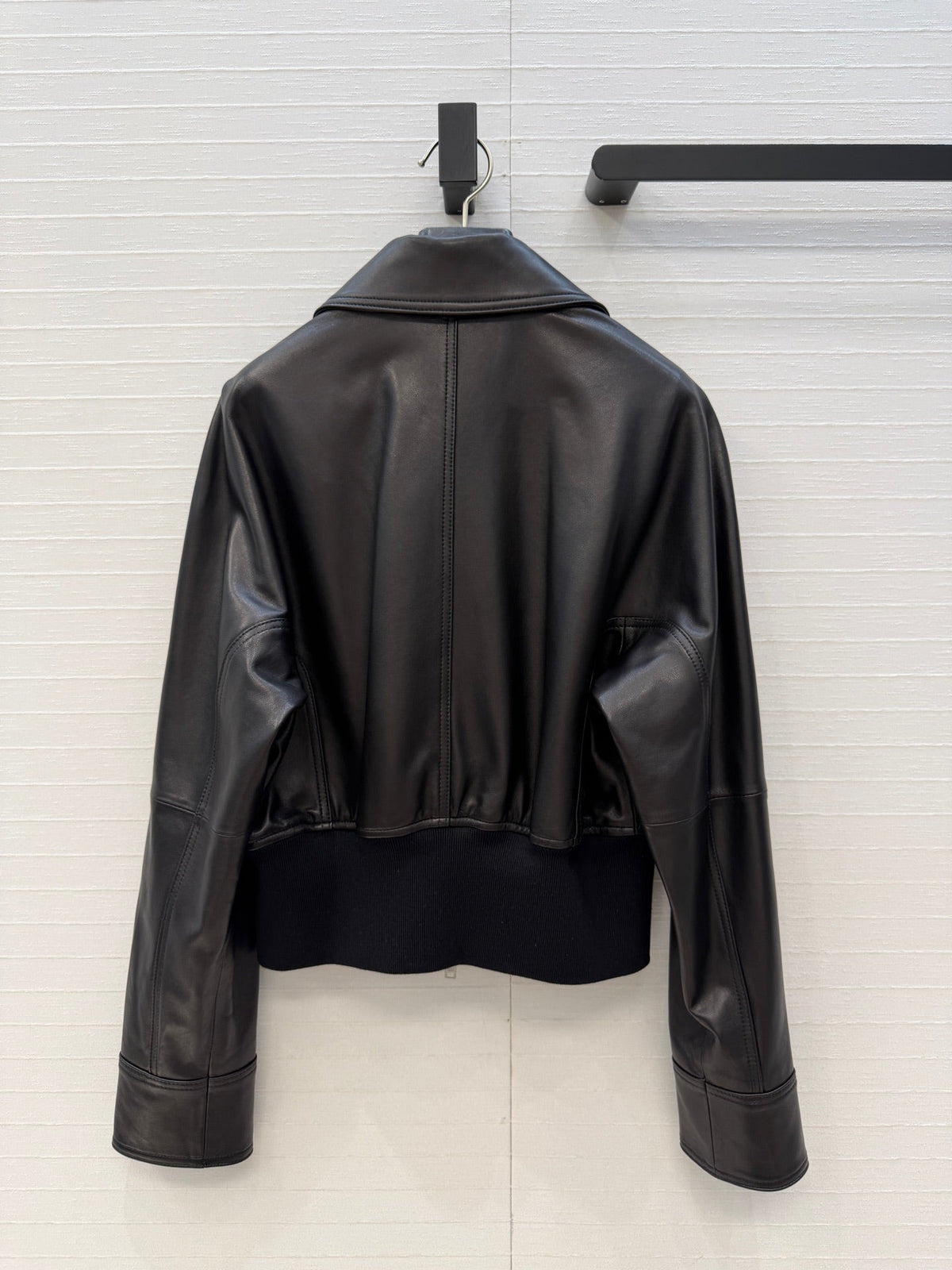 Bottega Veneta 2026 Blouson Ribbed Jacket Black Leather 425980