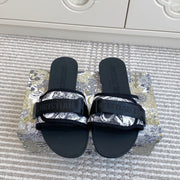 CD 26s Flat Slippers Black White Canvas Rubber 648130