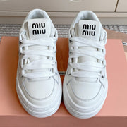 Miumiu 2026 Classic Platform Lace-up Sneakers White Sheepskin 955665