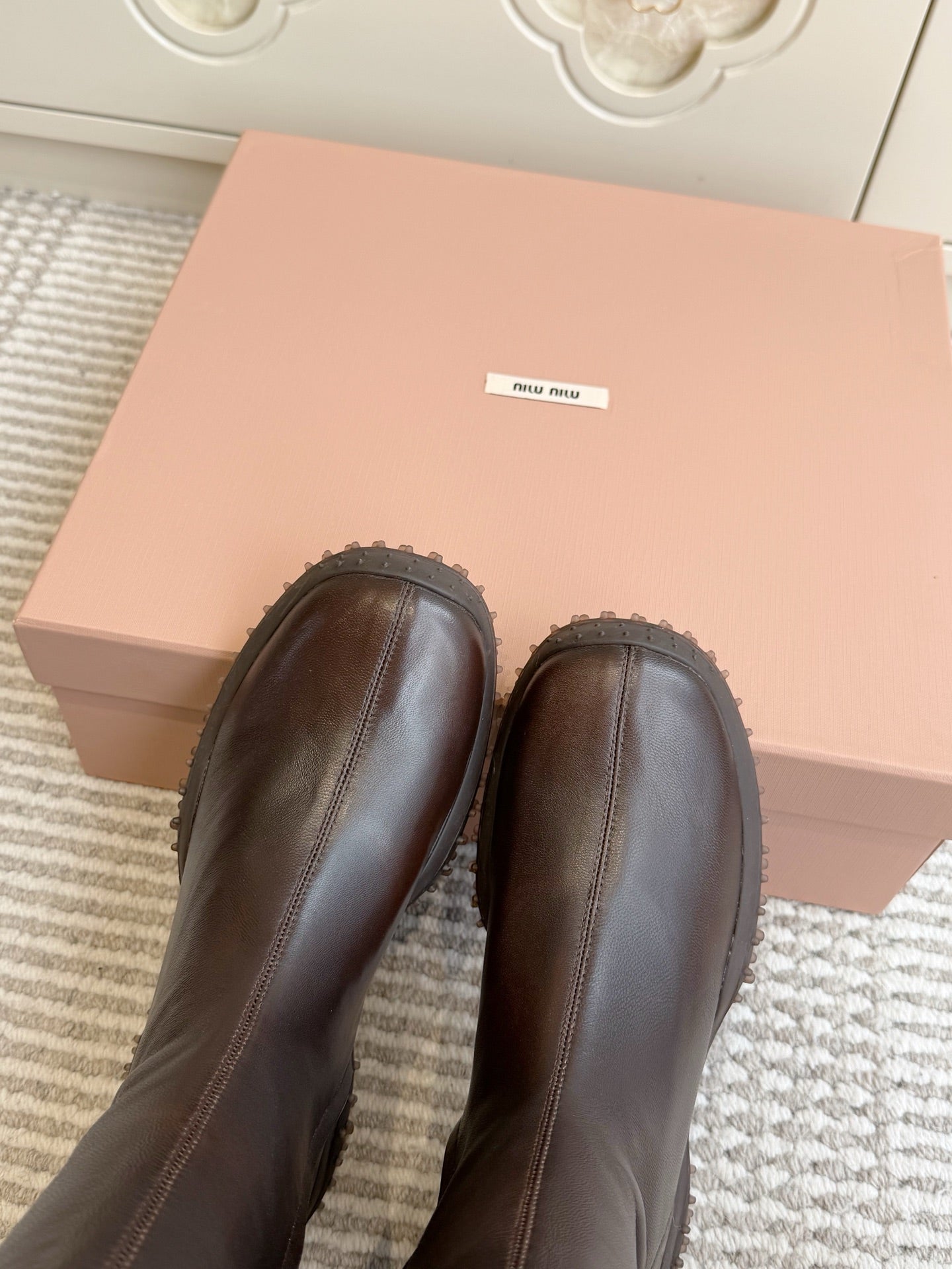 Miumiu 2026 Retro Sporty High-Top Stretch Boots Sheepskin 955678