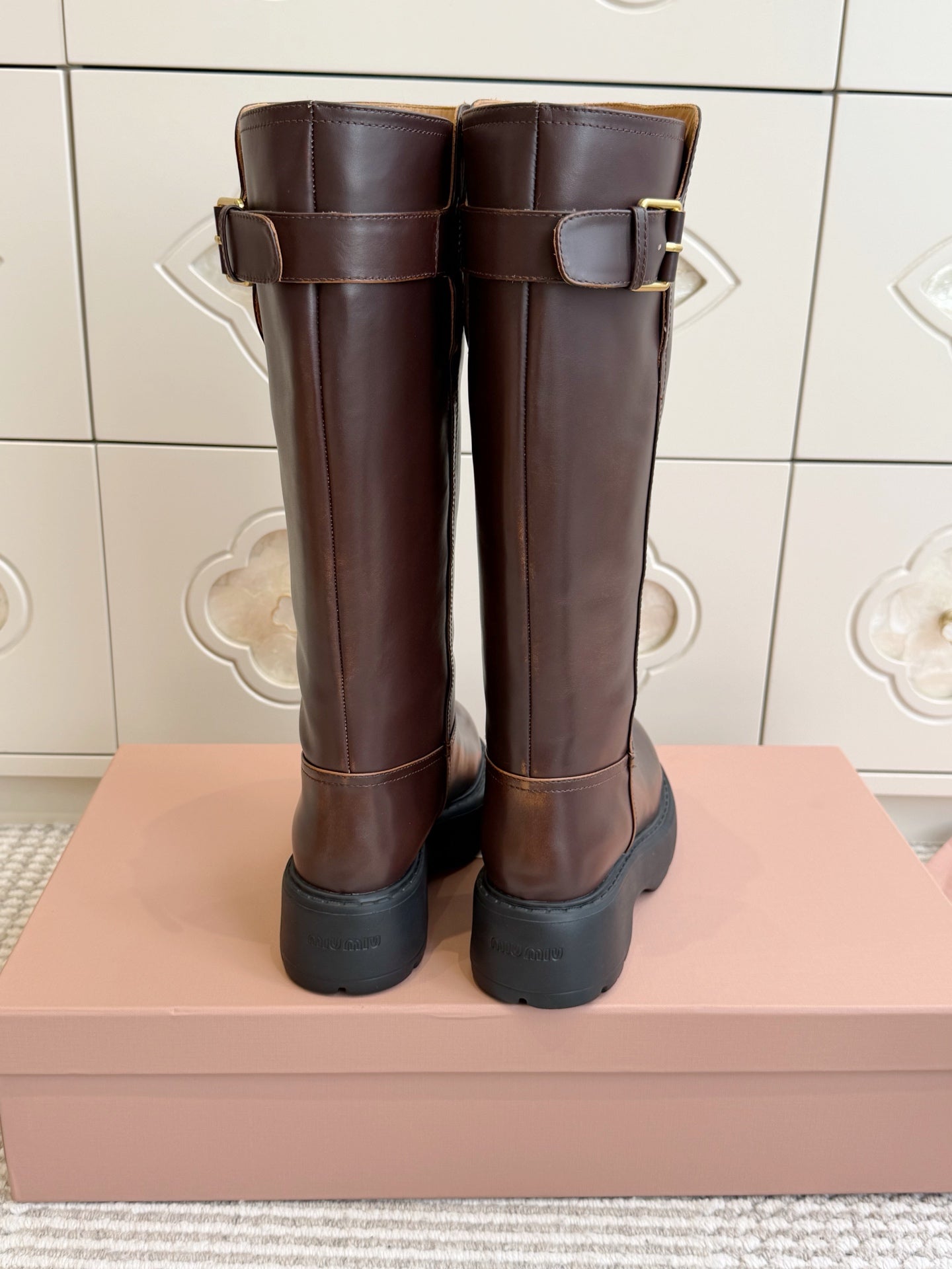 Miumiu 2026 Buckle-Detail Knee-High Boots Leather 955680