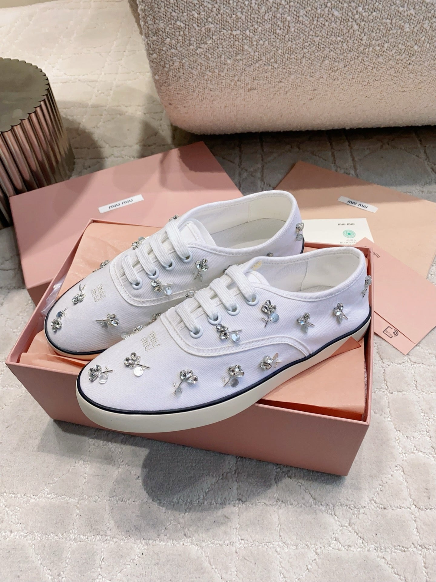 Miu Miu 2026 Crystal Embellished Sneaker Canvas 976963