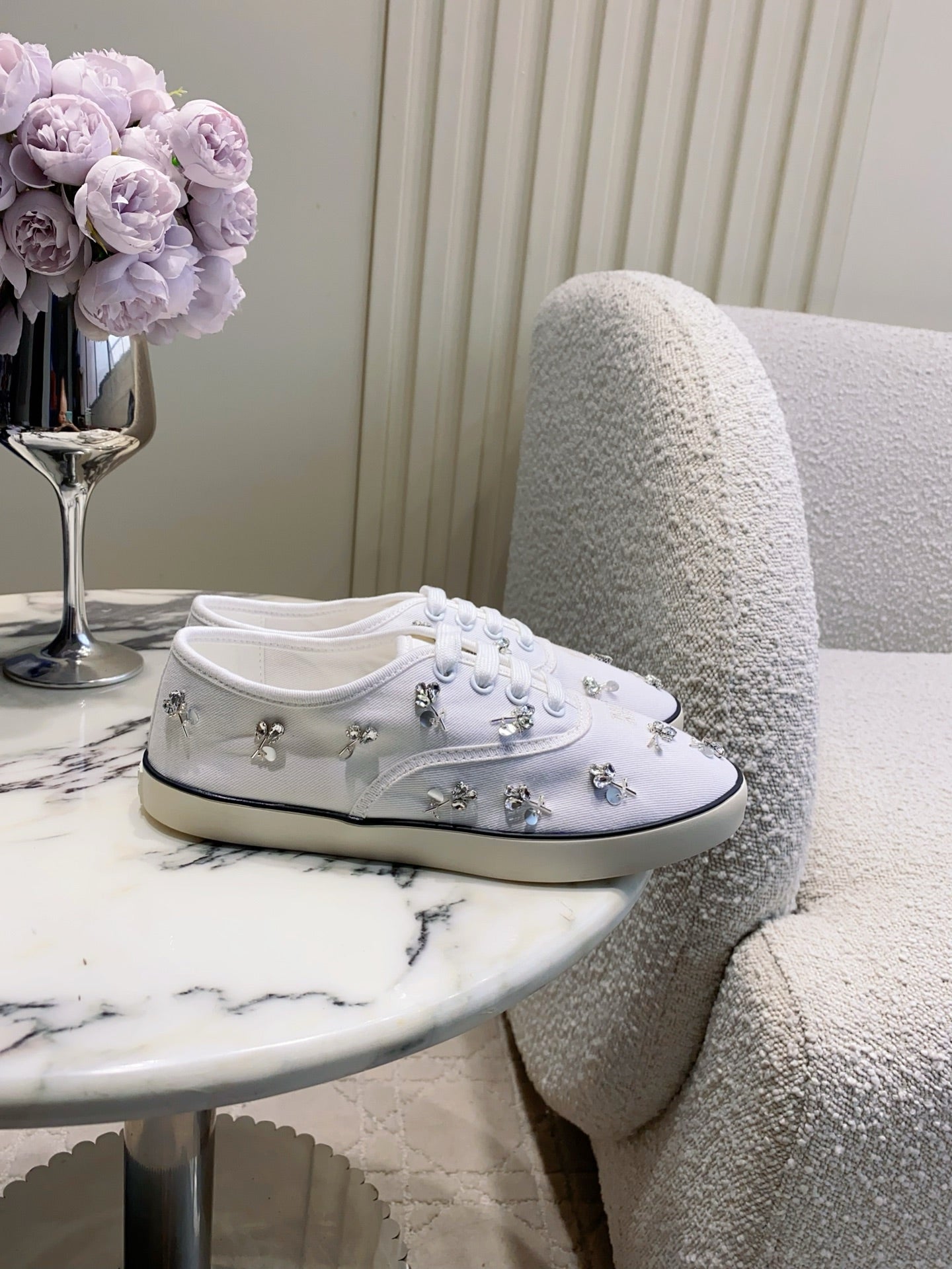 Miu Miu 2026 Crystal Embellished Sneaker Canvas 976963