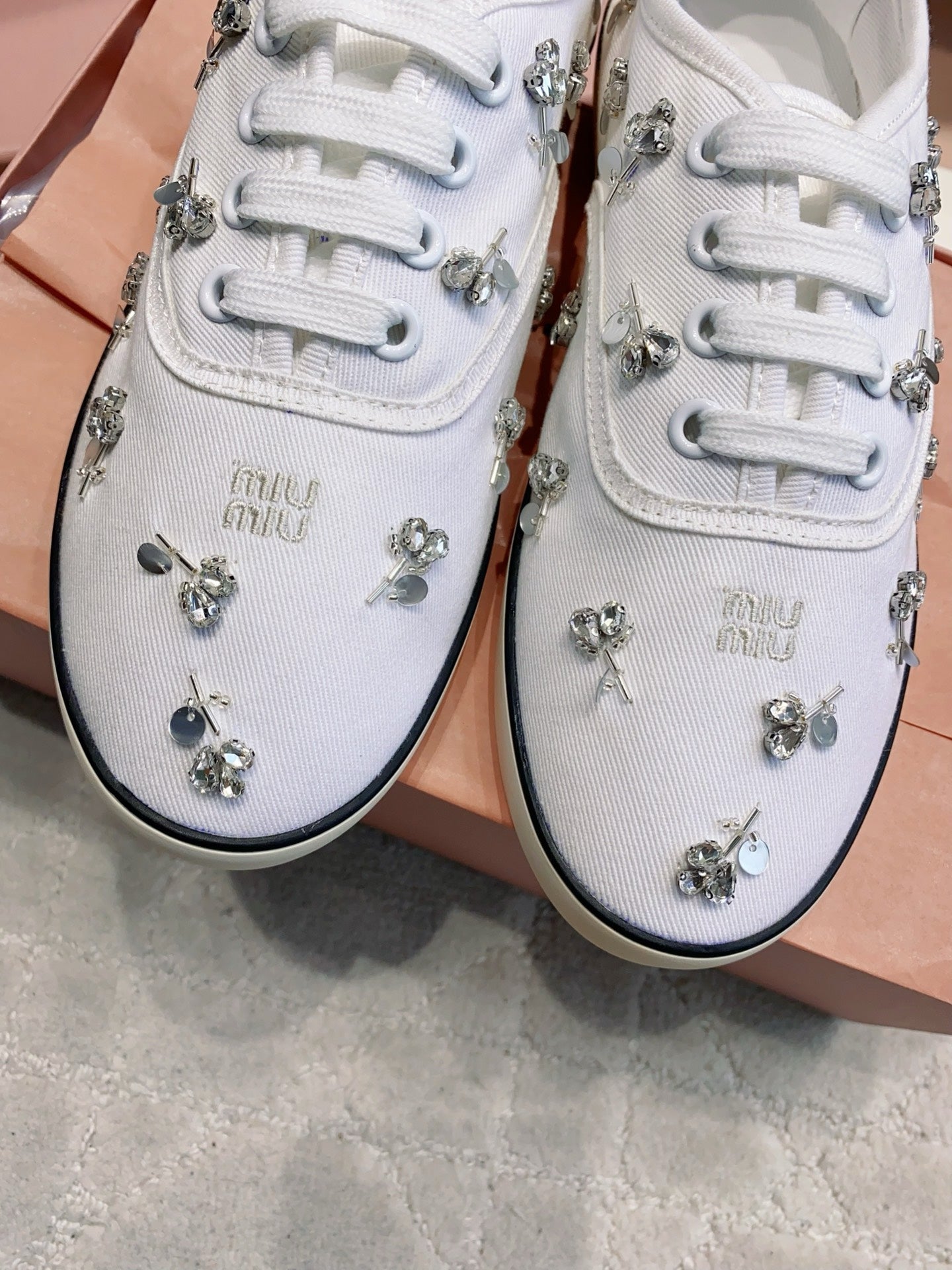 Miu Miu 2026 Crystal Embellished Sneaker Canvas 976963