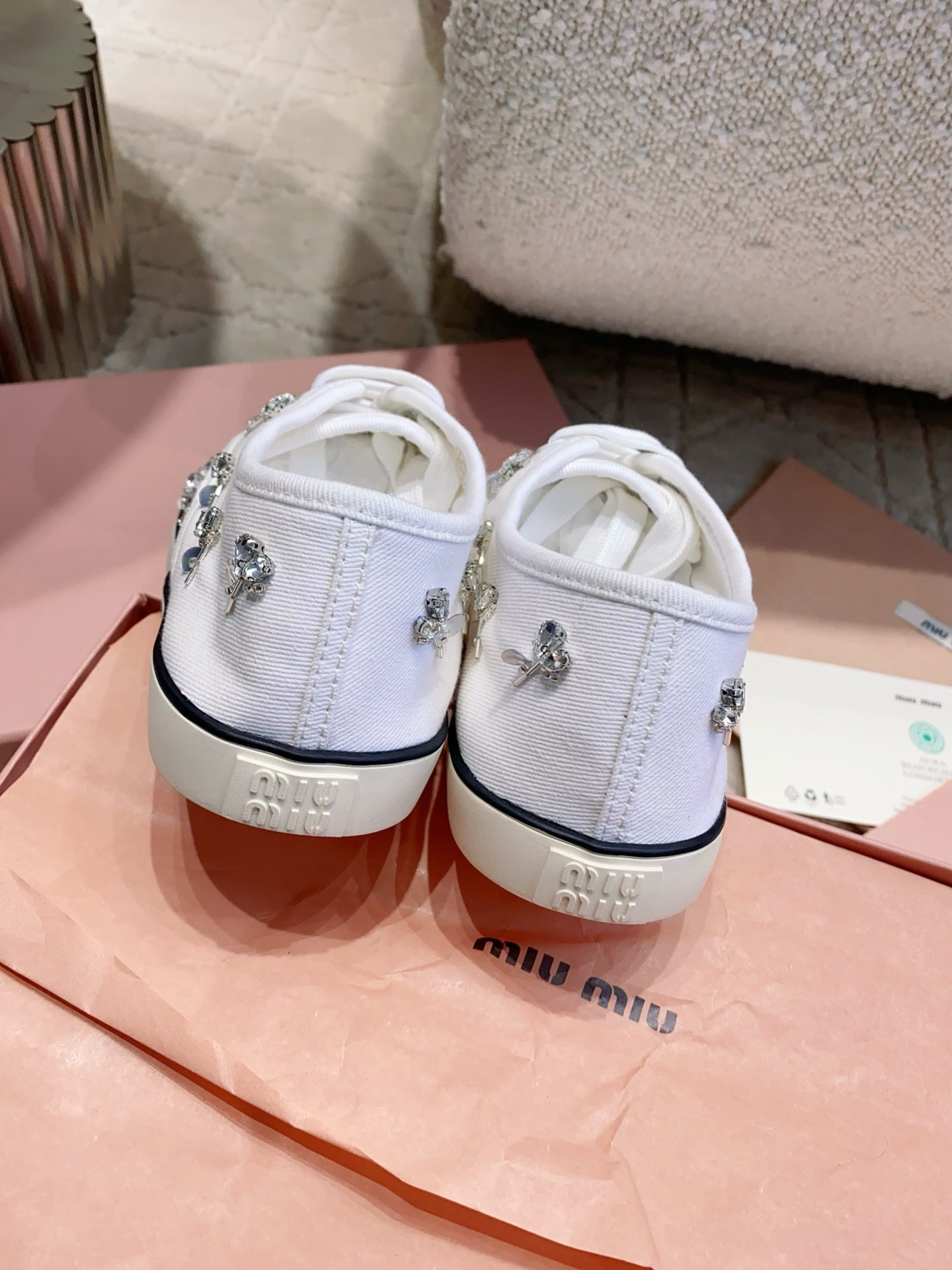 Miu Miu 2026 Crystal Embellished Sneaker Canvas 976963
