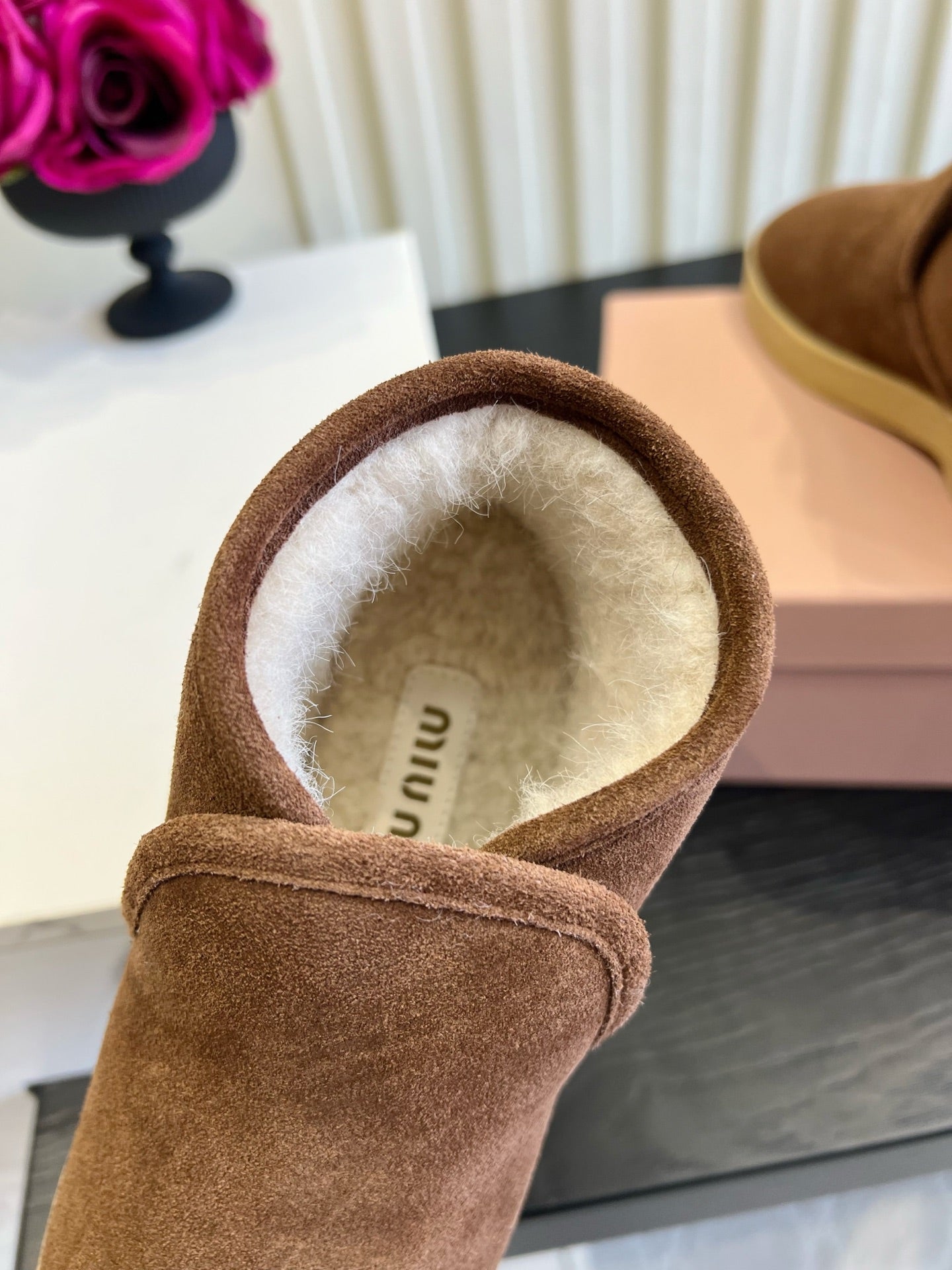 Miu Miu 2026 Slip-On Wool Ankle Boots Brown Suede 977049