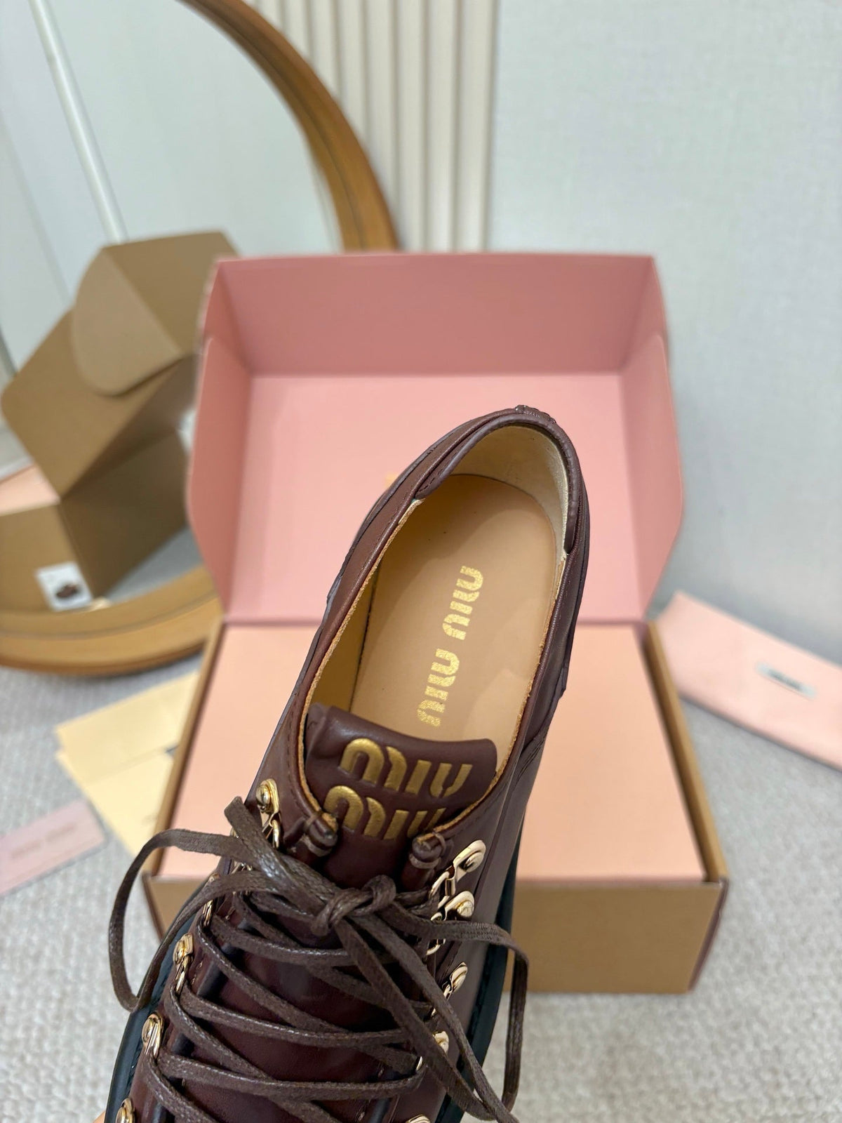 Miu Miu 2026 Lace-Up Loafers Cowhide 154872