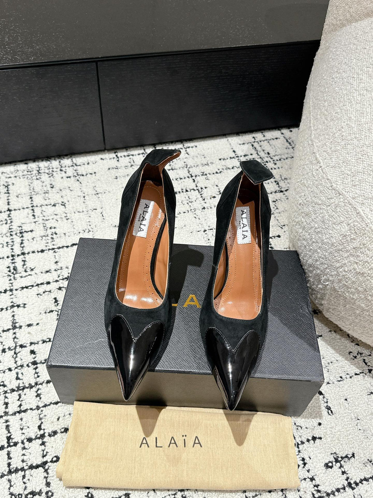 ALAIA HIGH PUMPS 10CM IN BLACK SUEDE MIX CALFSKIN