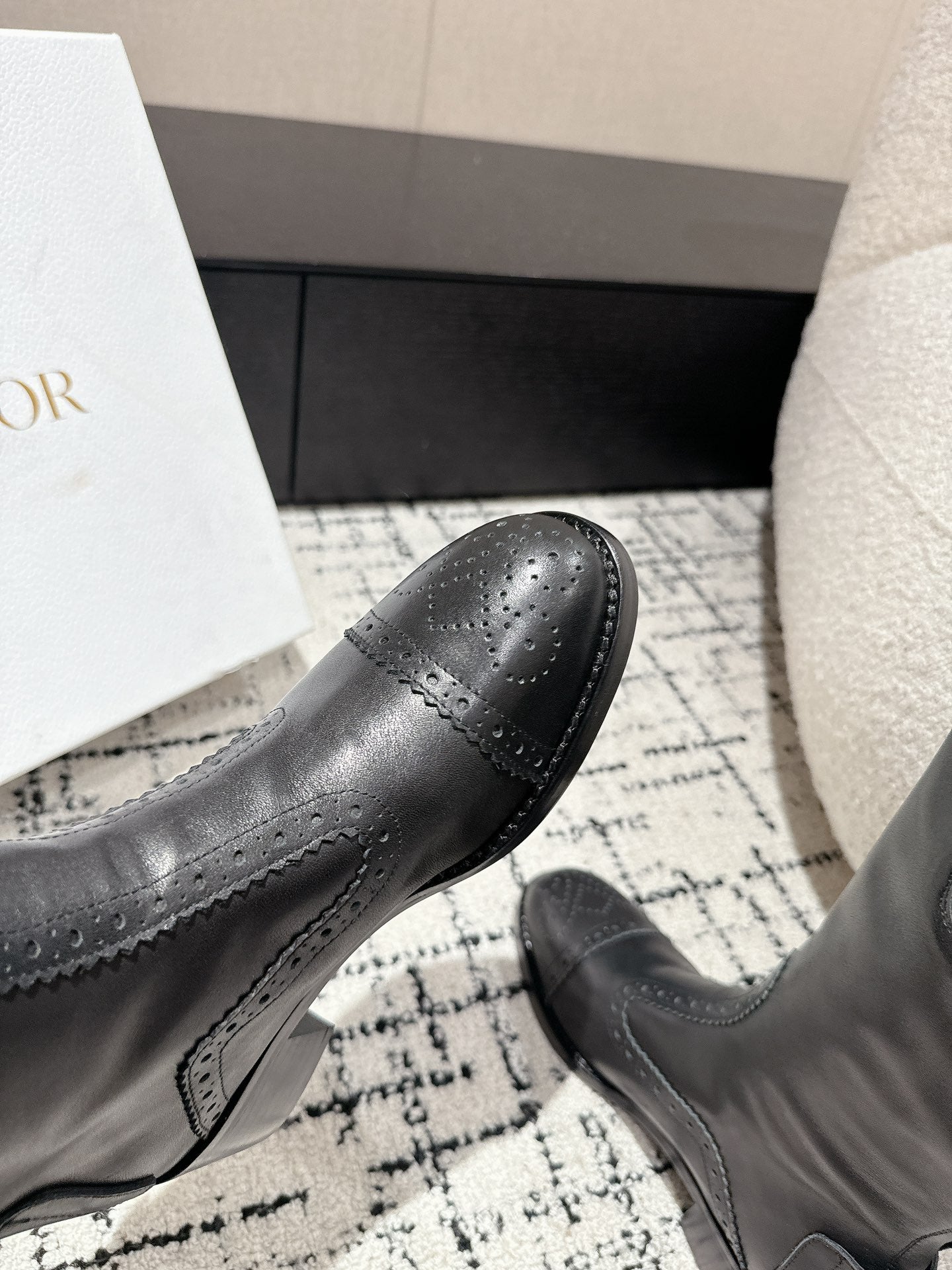 CD High Boots Black Classic Pattern Calfskin
