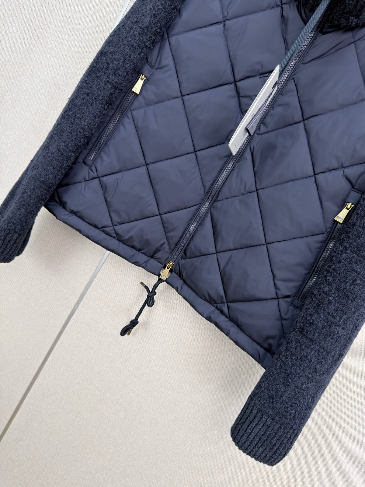 Moncler 2026 Padded Zip-Up Cardigan Navy Blue Cotton Blend