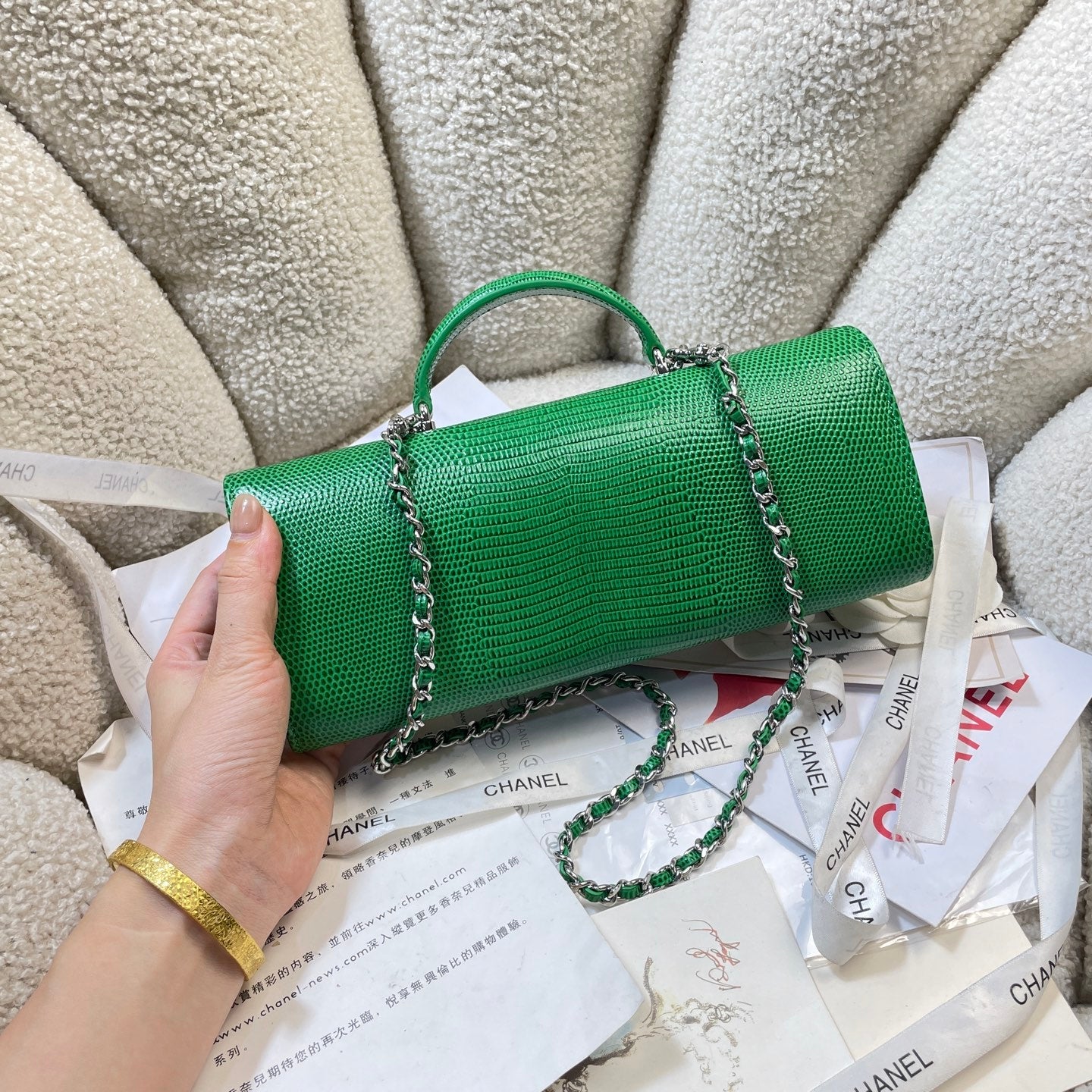 Chanel 2026 Lizard-Embossed Top Handle Bag 25cm Leather