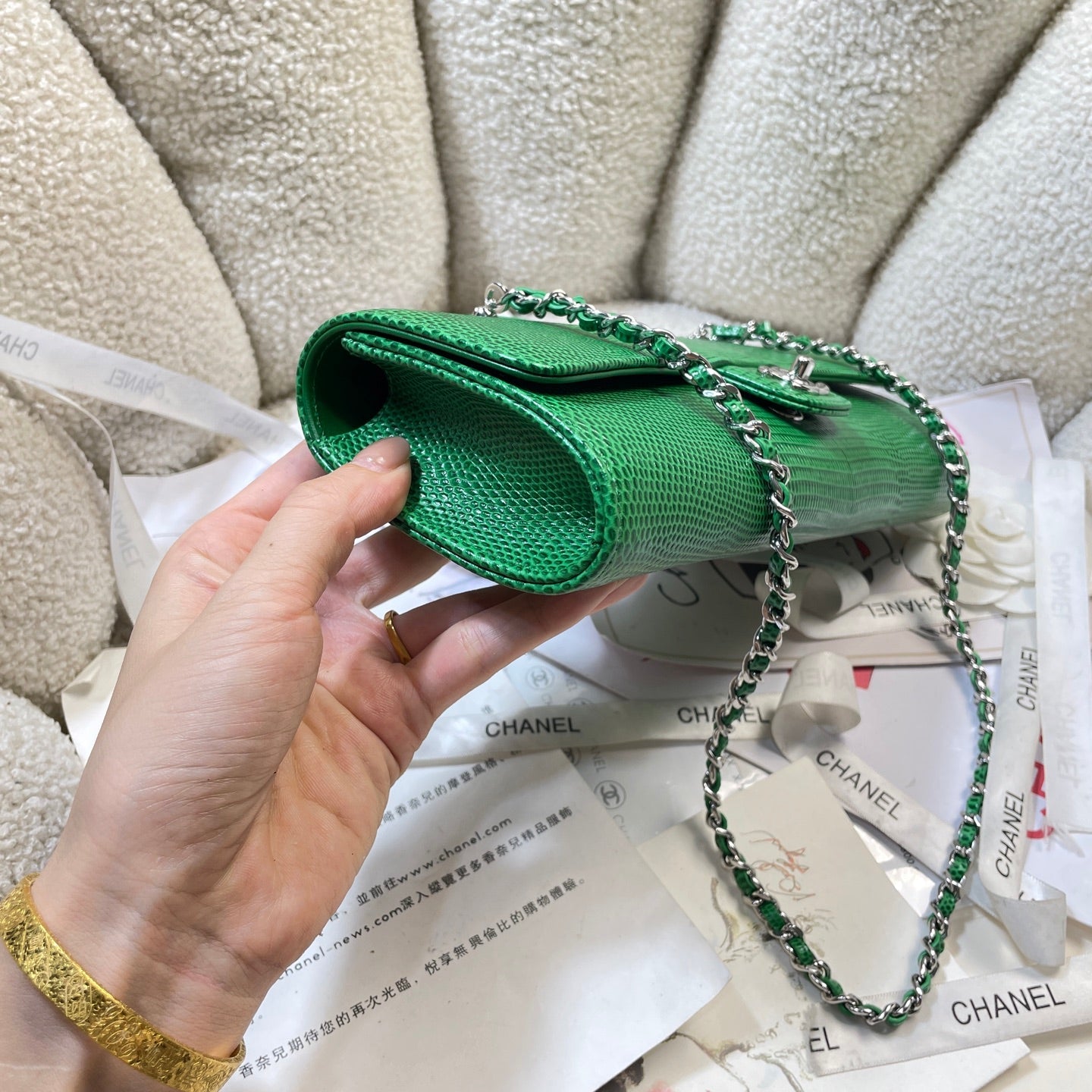 Chanel 2026 Lizard-Embossed Top Handle Bag 25cm Leather