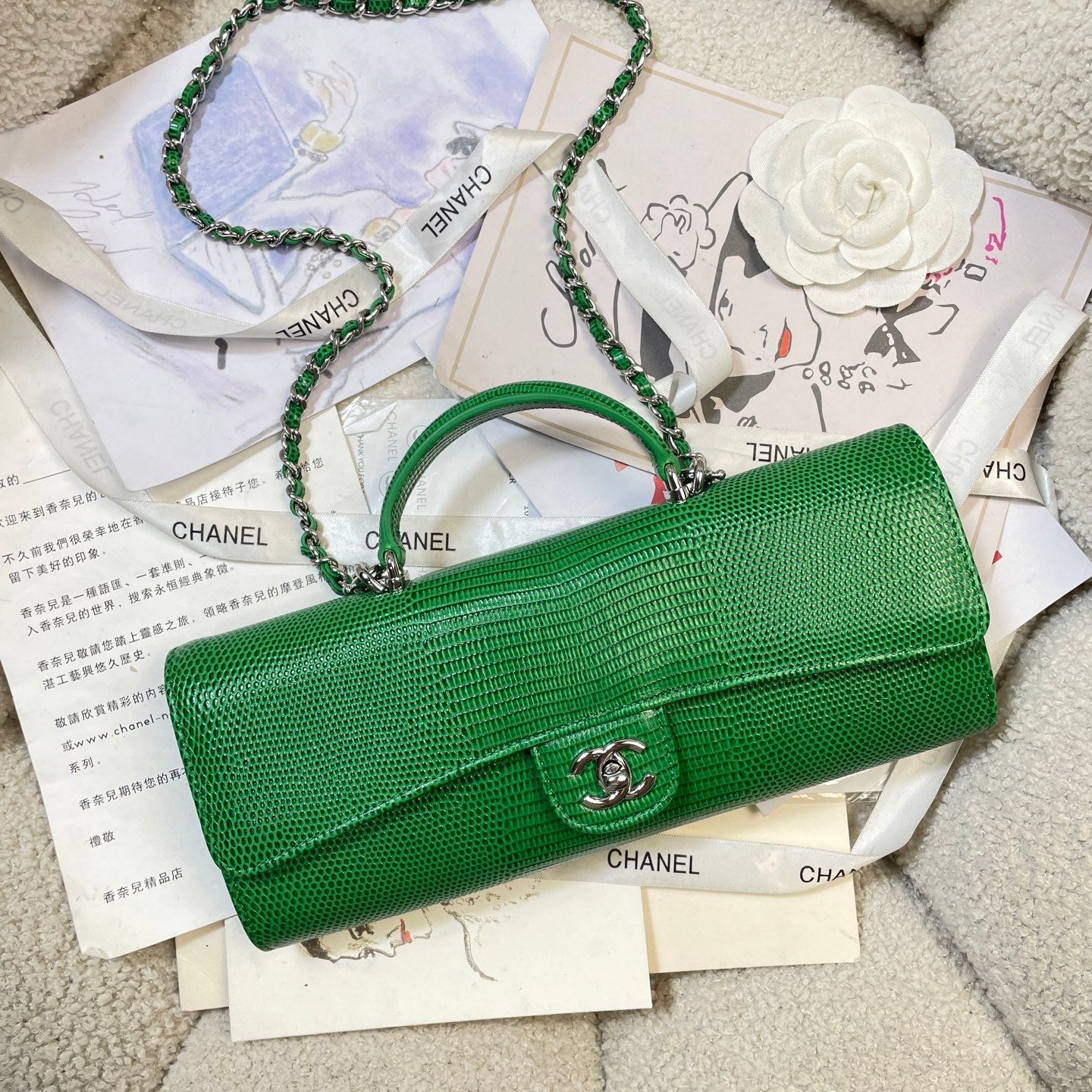 Chanel 2026 Lizard-Embossed Top Handle Bag 25cm Leather