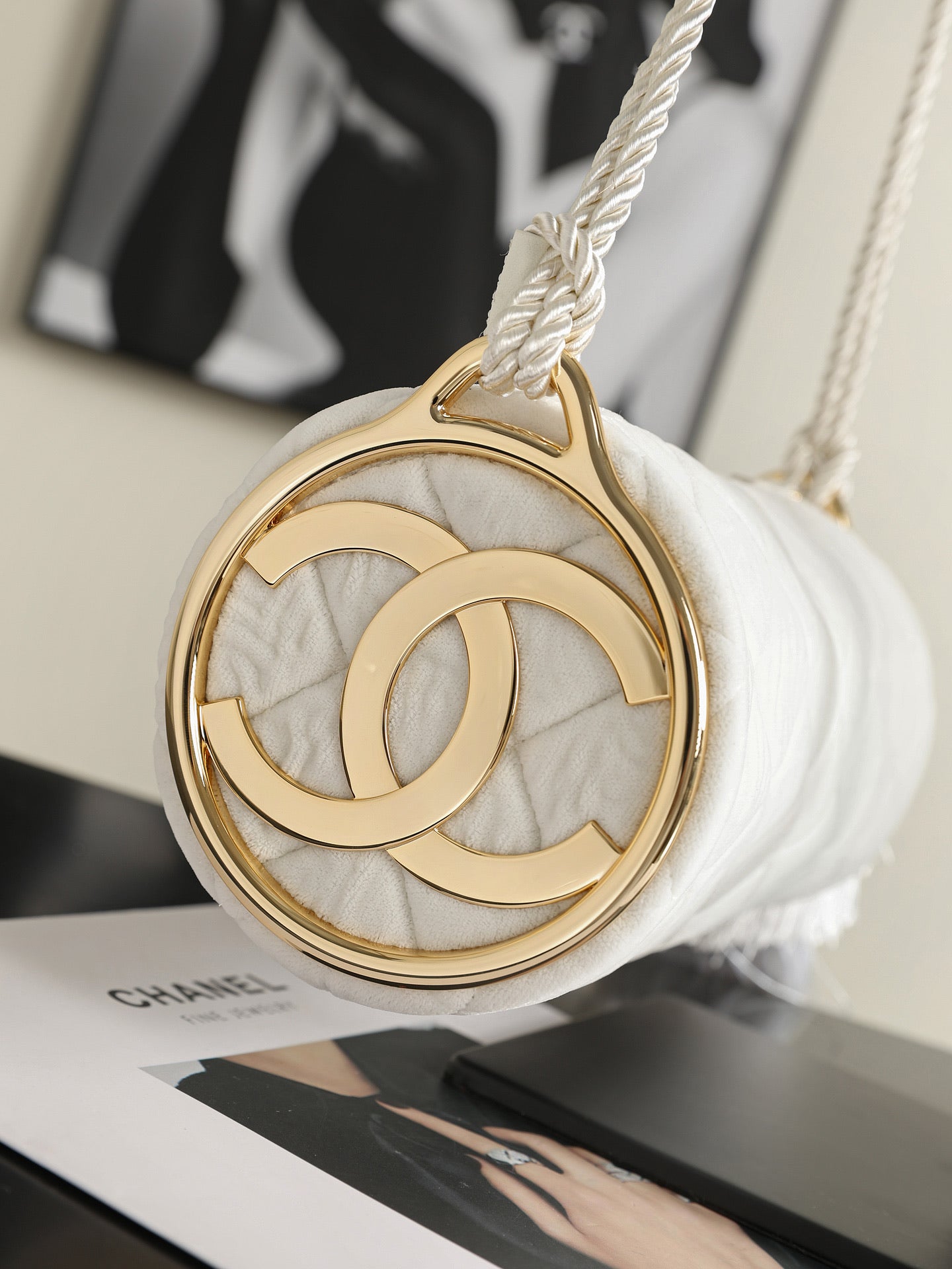 Chanel 2026 Clutch With Strap 23.5cm White Velvet Leather