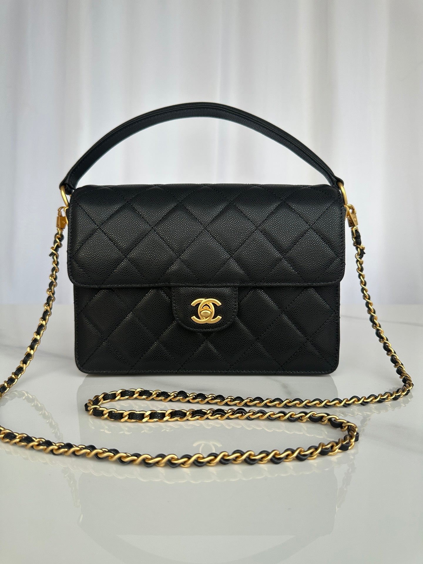 Chanel 2026 Flap Bag with Top Handle Gum-grain Cowhide