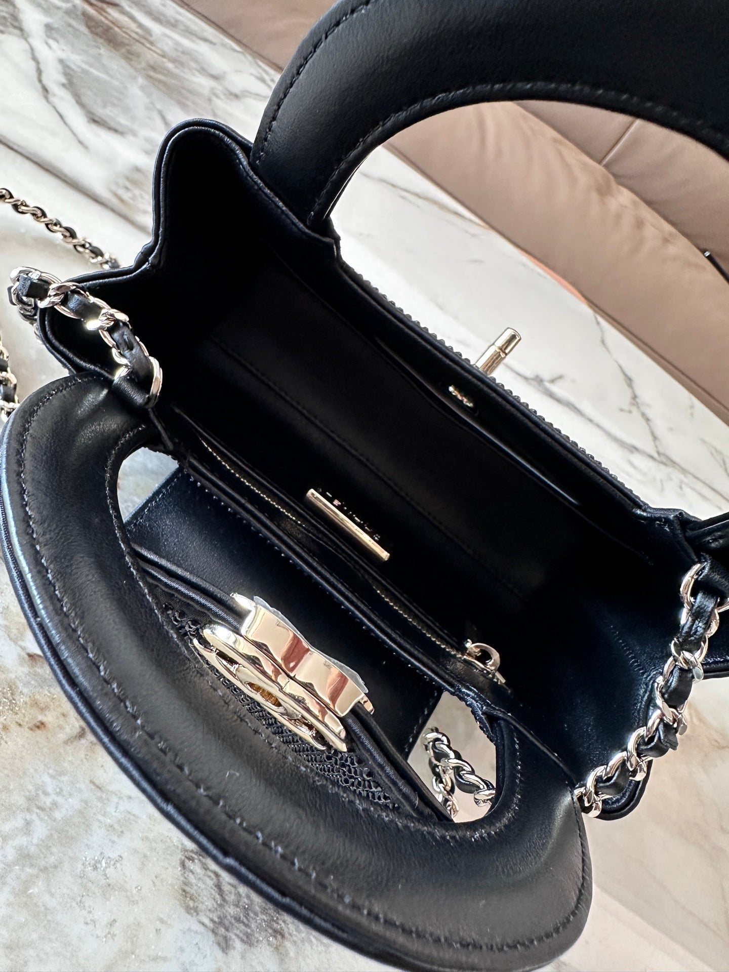 Chanel 2026 Bag 19cm Black And Silver Rhinestones Leather