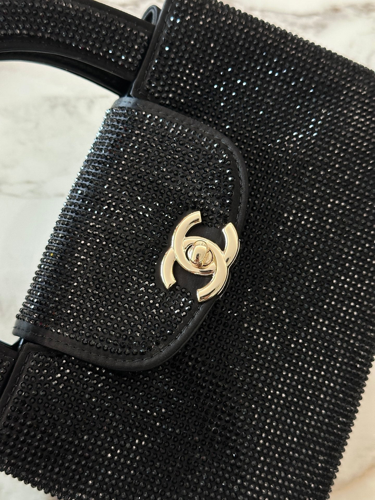 Chanel 2026 Bag 19cm Black And Silver Rhinestones Leather