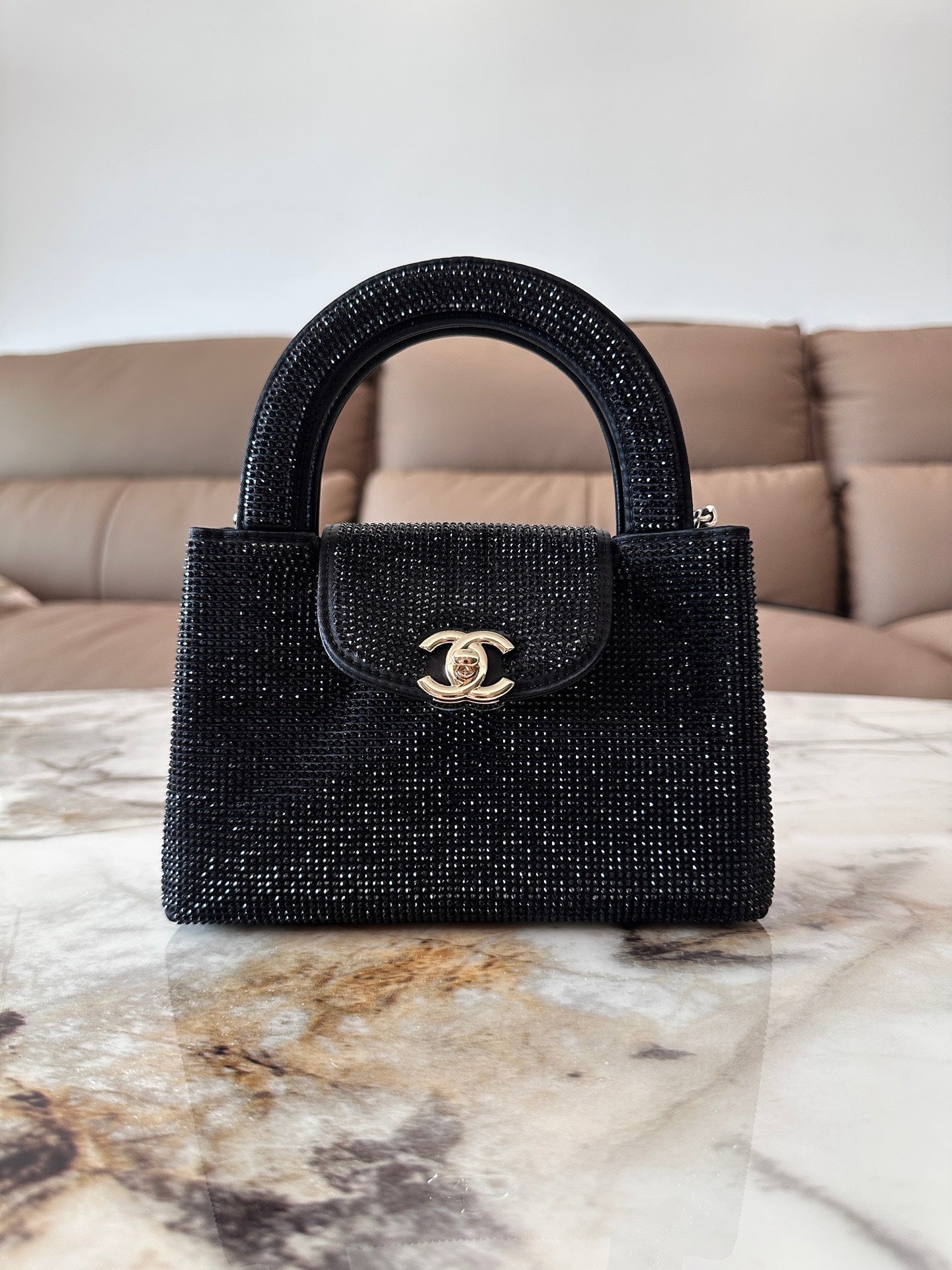 Chanel 2026 Bag 19cm Black And Silver Rhinestones Leather