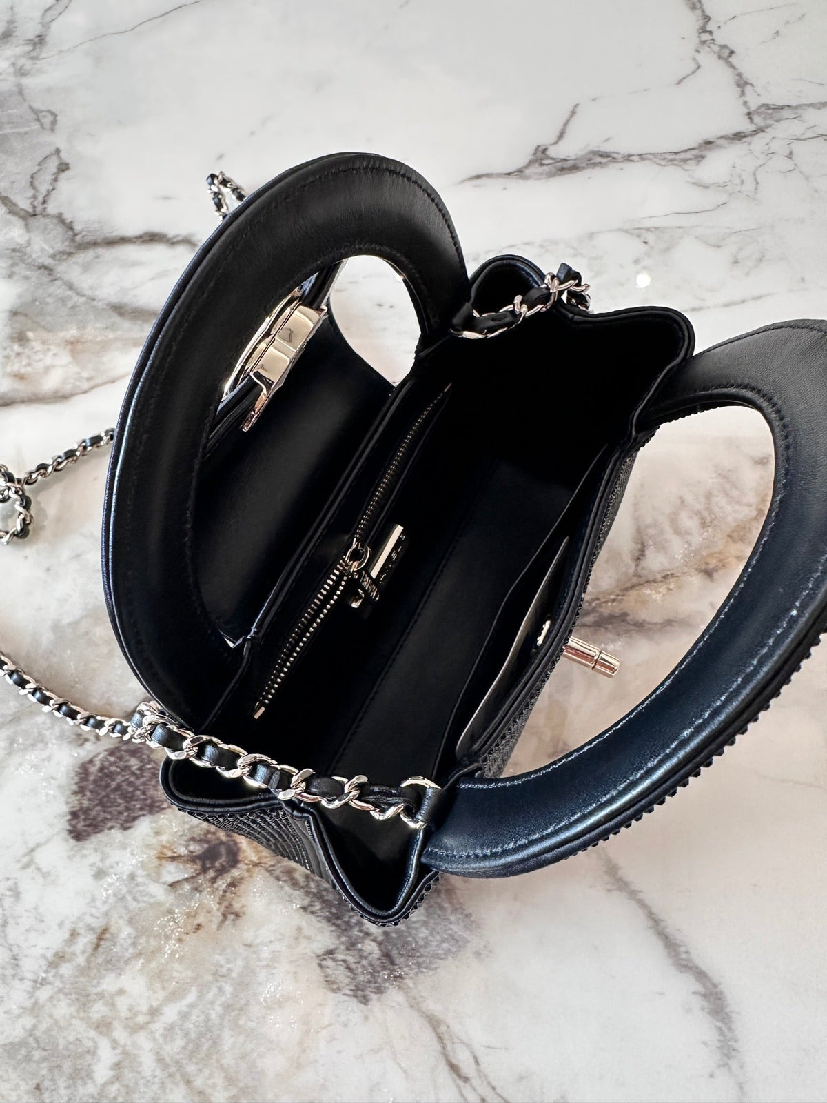 Chanel 2026 Bag 19cm Black And Silver Rhinestones Leather