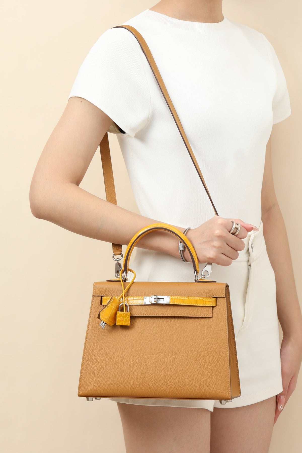 High-end Hermes 2026 Kelly Touch 25cm Epsom Leather And Glossy Alligator