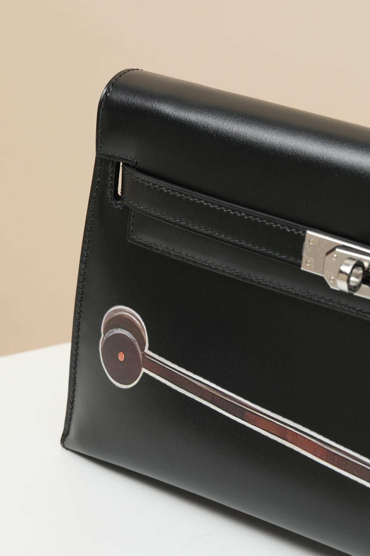High-end Hermes 2026 Kelly Elan "Cheval de Bois" Bag 27.5cm Black Box Leather