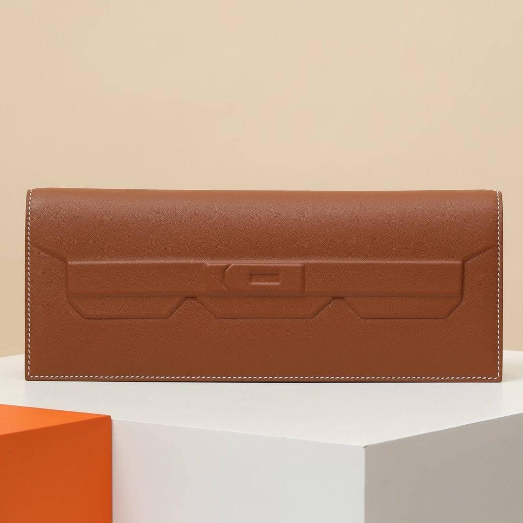 High-end Hermes 2026 Shadow Birkin Cut Clutch 29cm Golden Brown Swift Leather