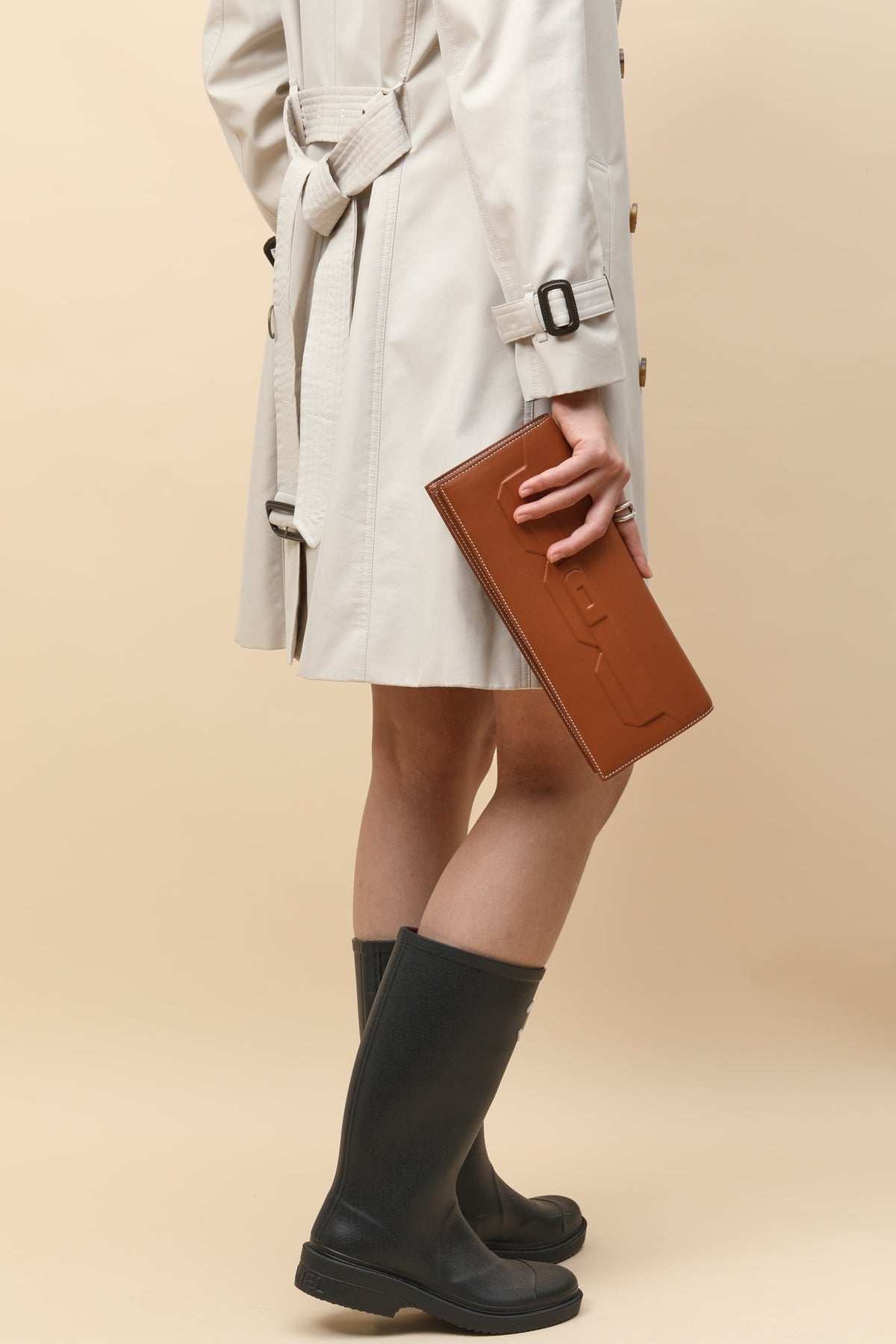 High-end Hermes 2026 Shadow Birkin Cut Clutch 29cm Golden Brown Swift Leather