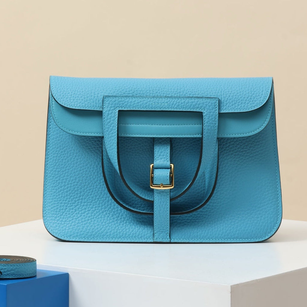 High-end Hermes 2026 Halzan Bag 25cm Candy Blue Swift Leather