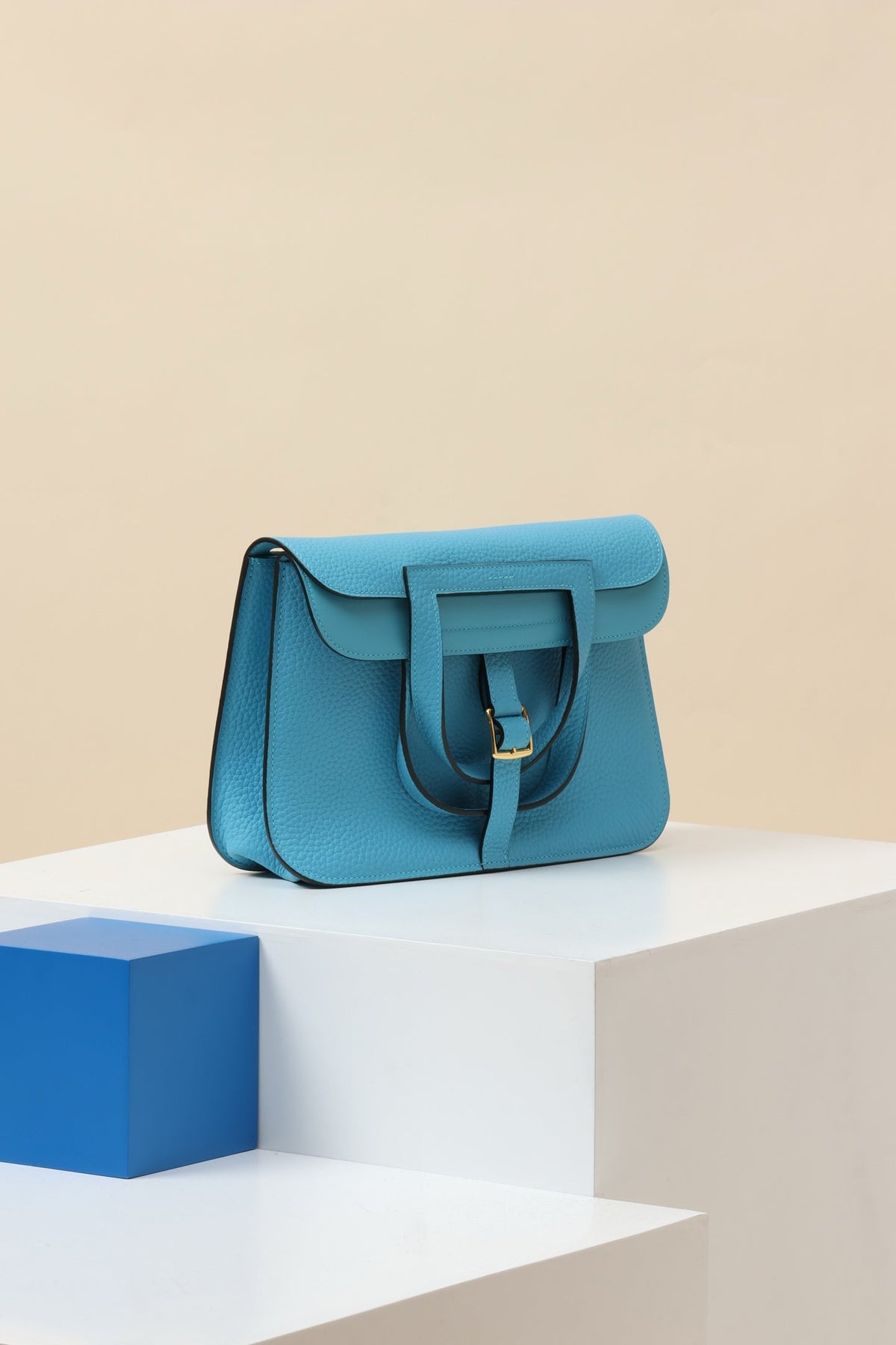 High-end Hermes 2026 Halzan Bag 25cm Candy Blue Swift Leather