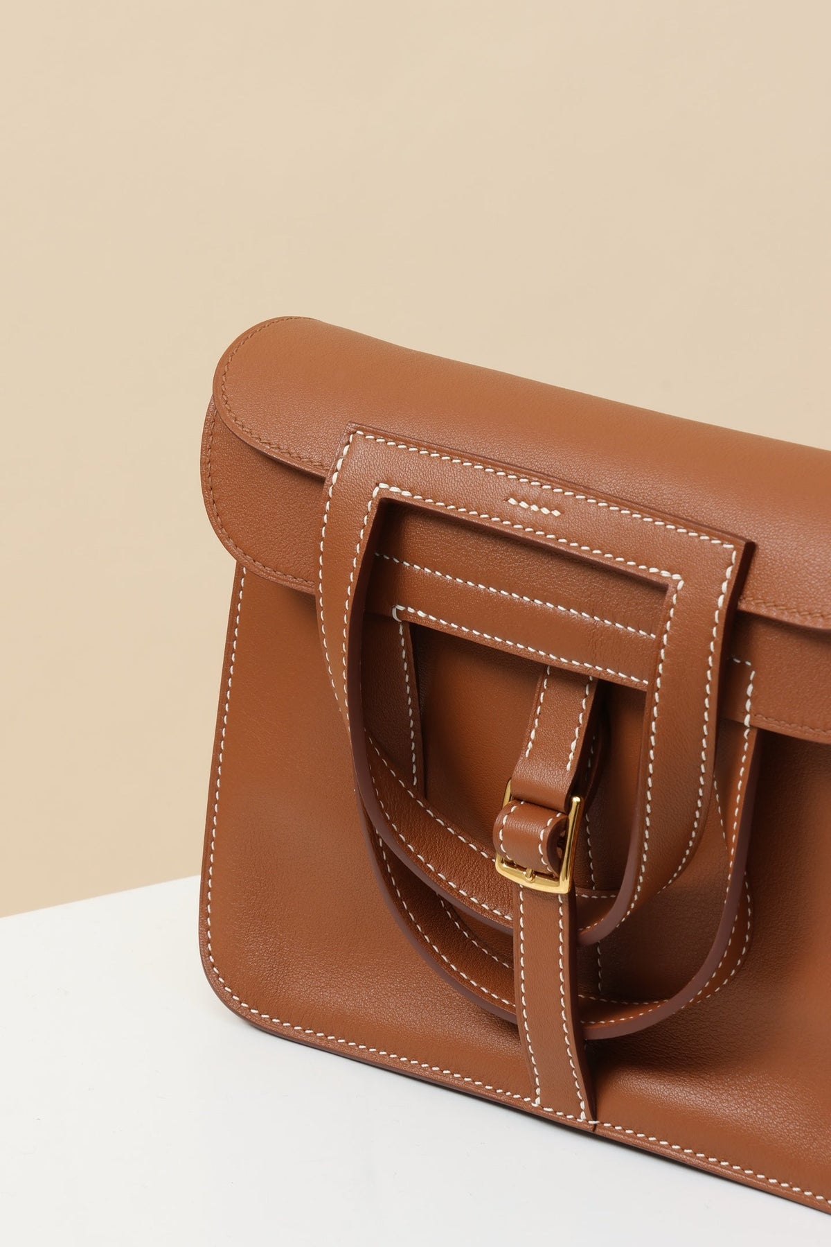 High-end Hermes 2026 Halzan Bag 22cm Golden Brown Swift Leather