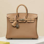 High-end Hermes 2026 Birkin Bag 30cm Milk Tea Togo And Crocodile Leather