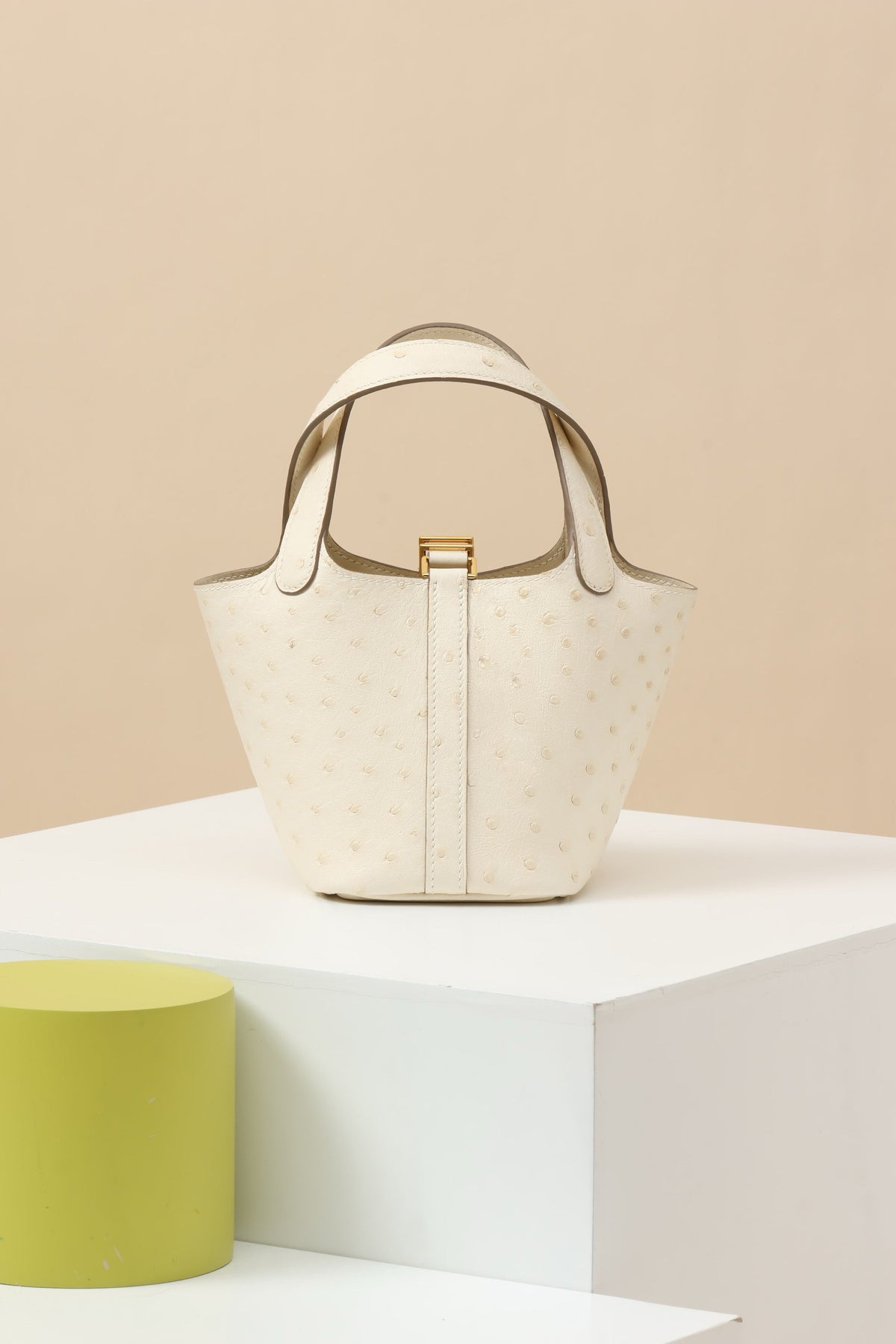 High-end Hermes 2026 Picotin Lock 14 Bag Cream White Ostrich Leather