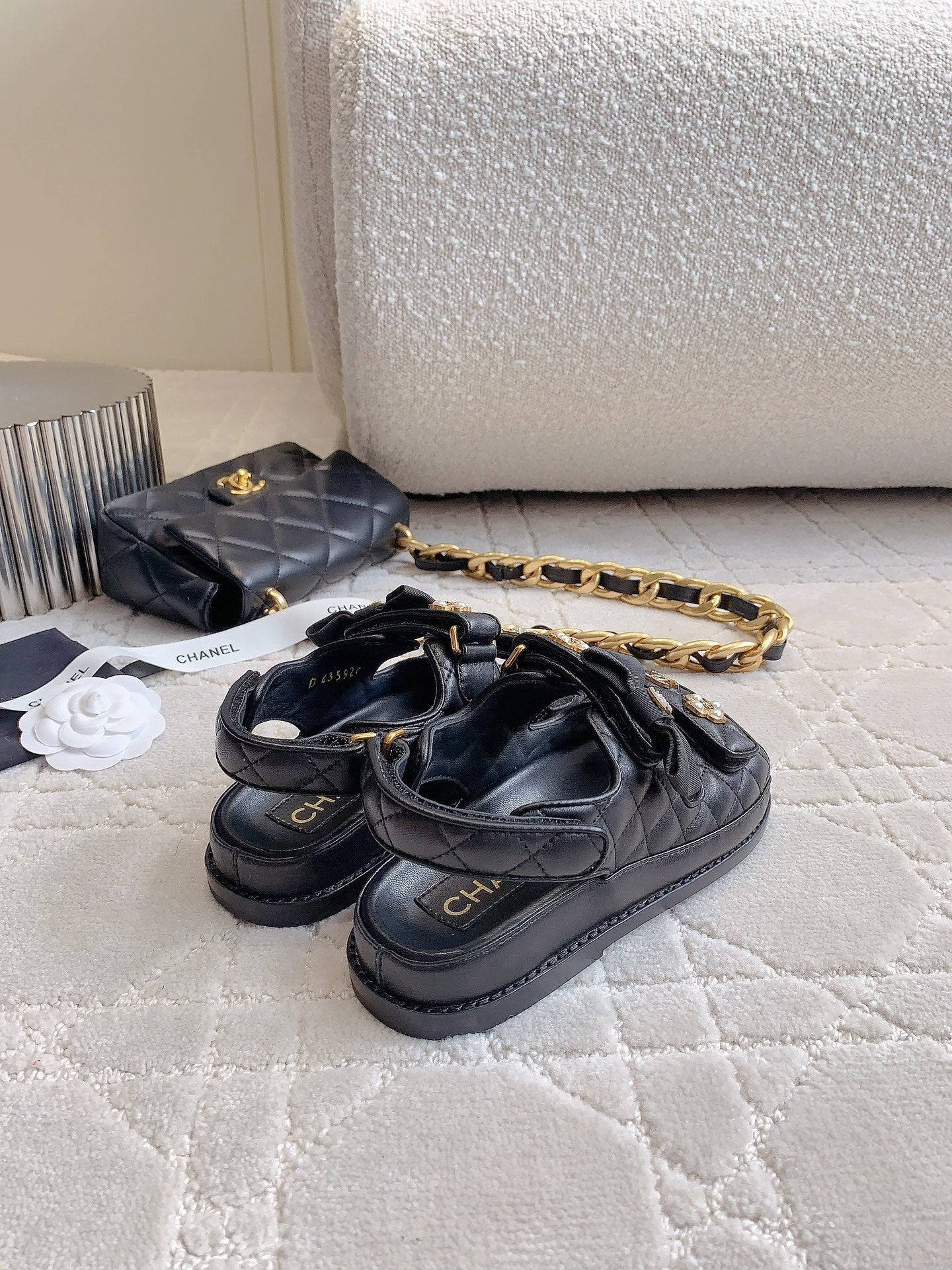 Chanel 2026 Quilted Sandals Suede Sheepskin 977358