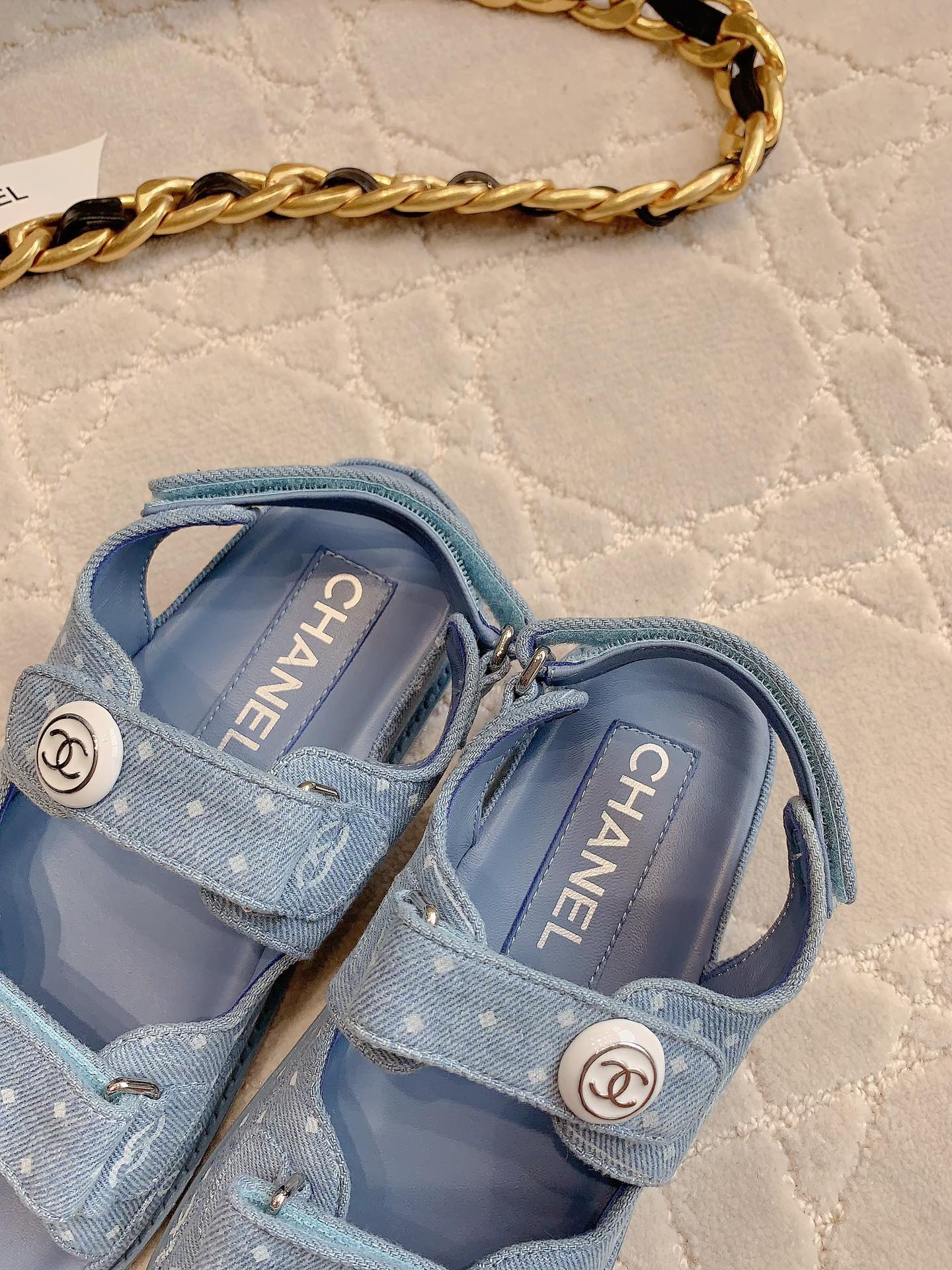 Chanel 2026 Printed Velcro Dad Sandals Fabric 977458
