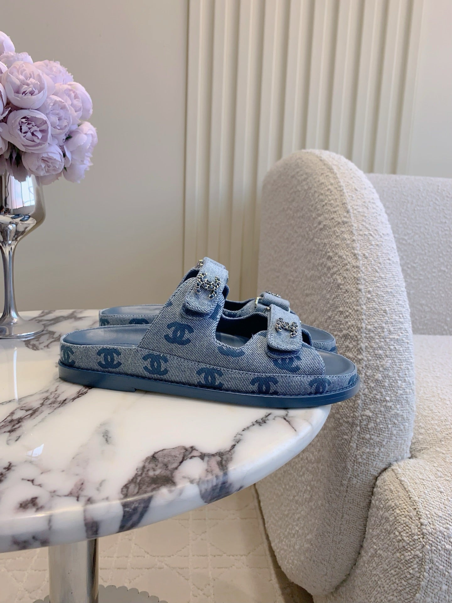 Chanel 2026 Velcro Dad Sandals Blue Denim 977447