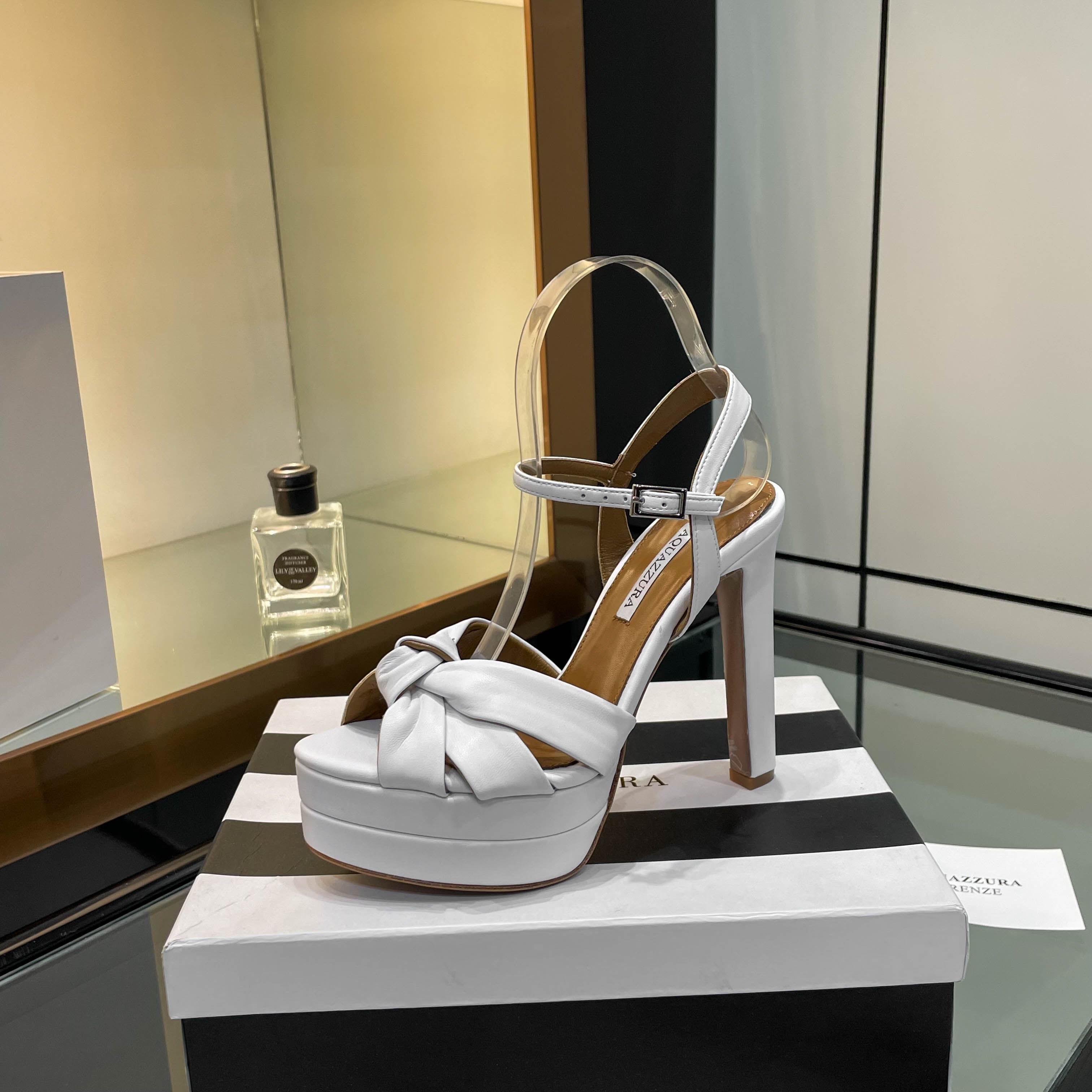 Aquazzura 2025 Cupid 130 Plateau Sandal White Sheepskin 392645