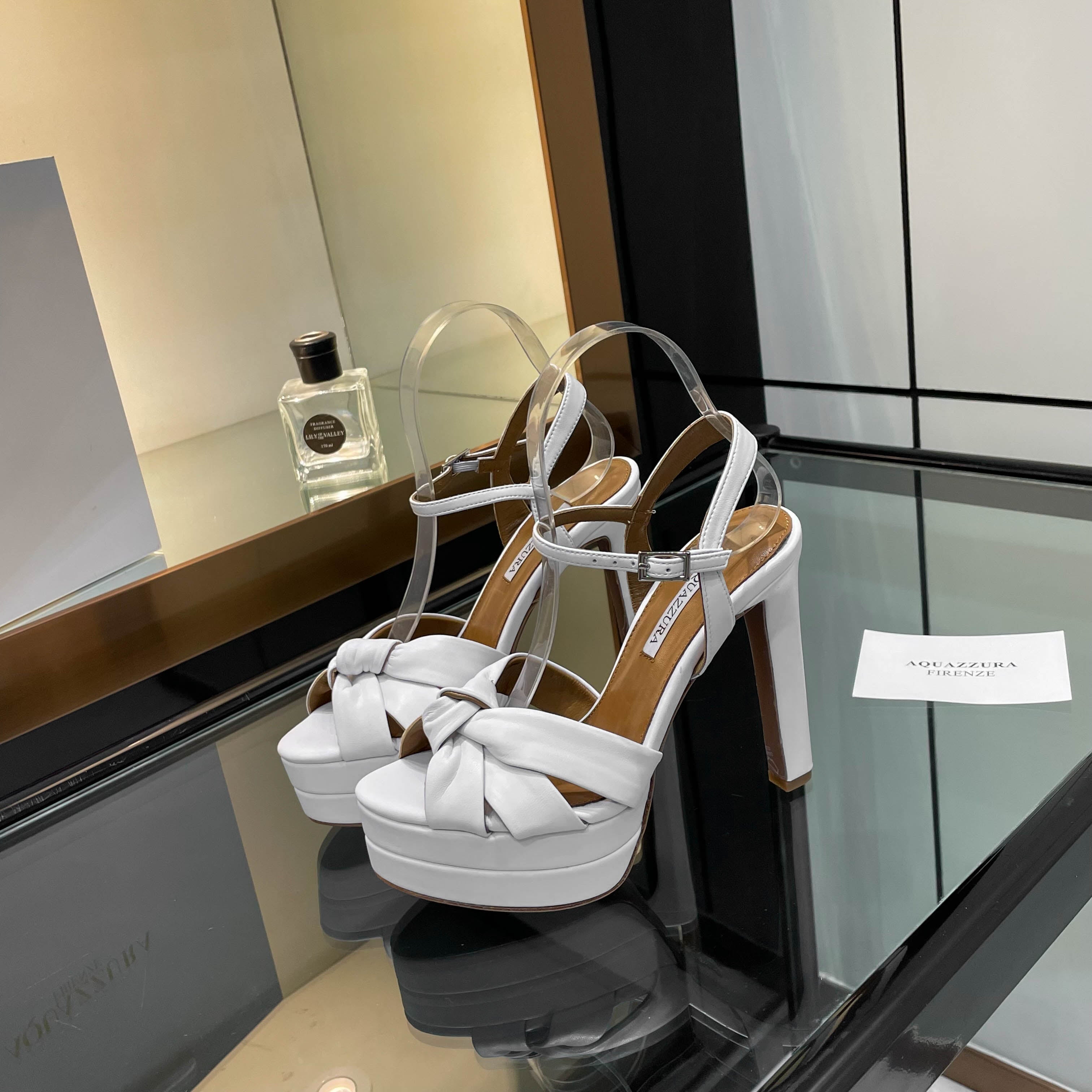 Aquazzura 2025 Cupid 130 Plateau Sandal White Sheepskin 392645