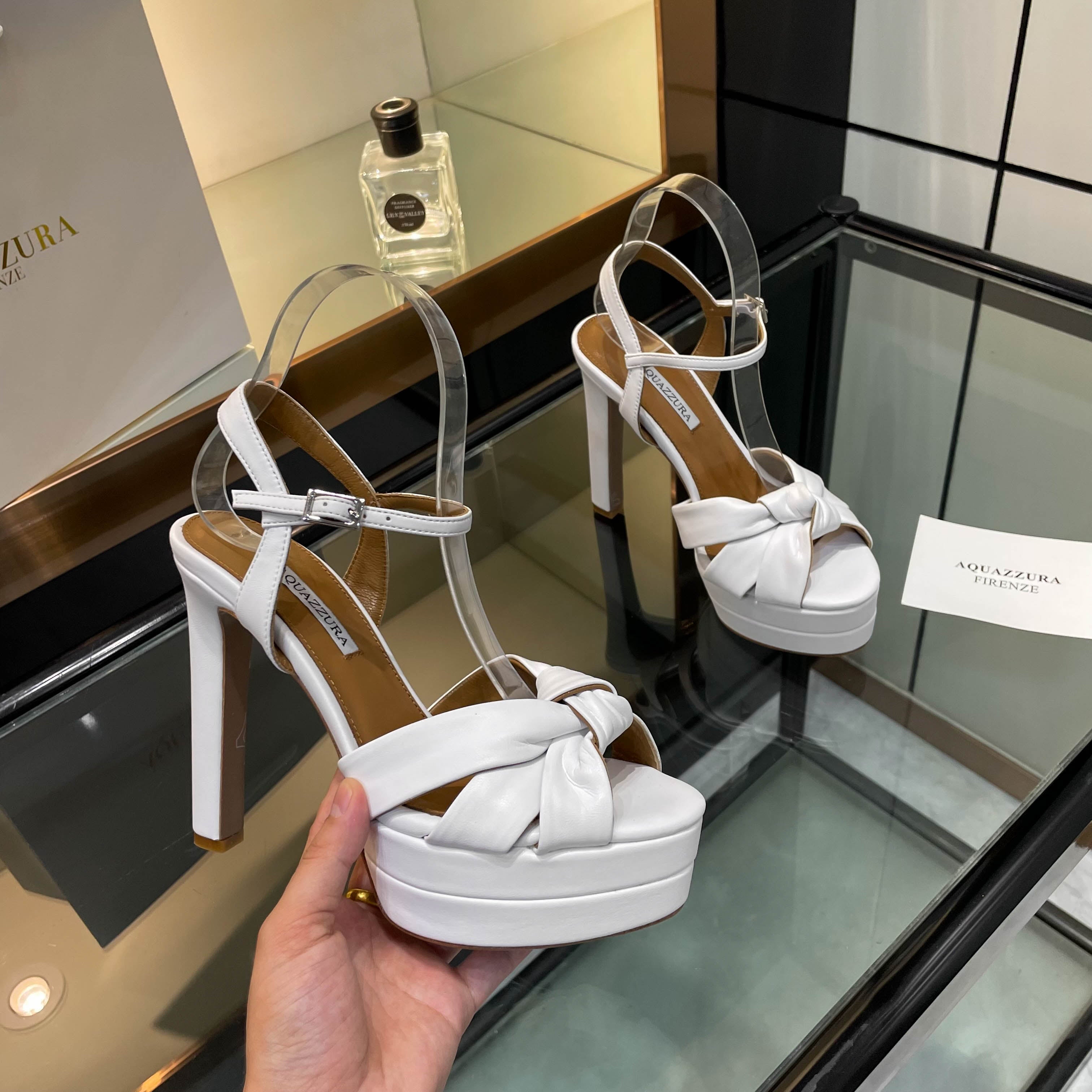 Aquazzura 2025 Cupid 130 Plateau Sandal White Sheepskin 392645