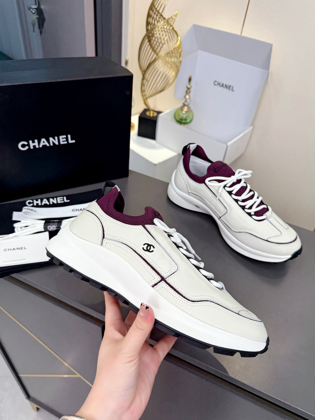 Chanel 2026 Sneakers White Mix Burgundy Leather 124849