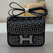 High-end Hermes 2026 Constance 18 Clouté Bag Black Box Leather