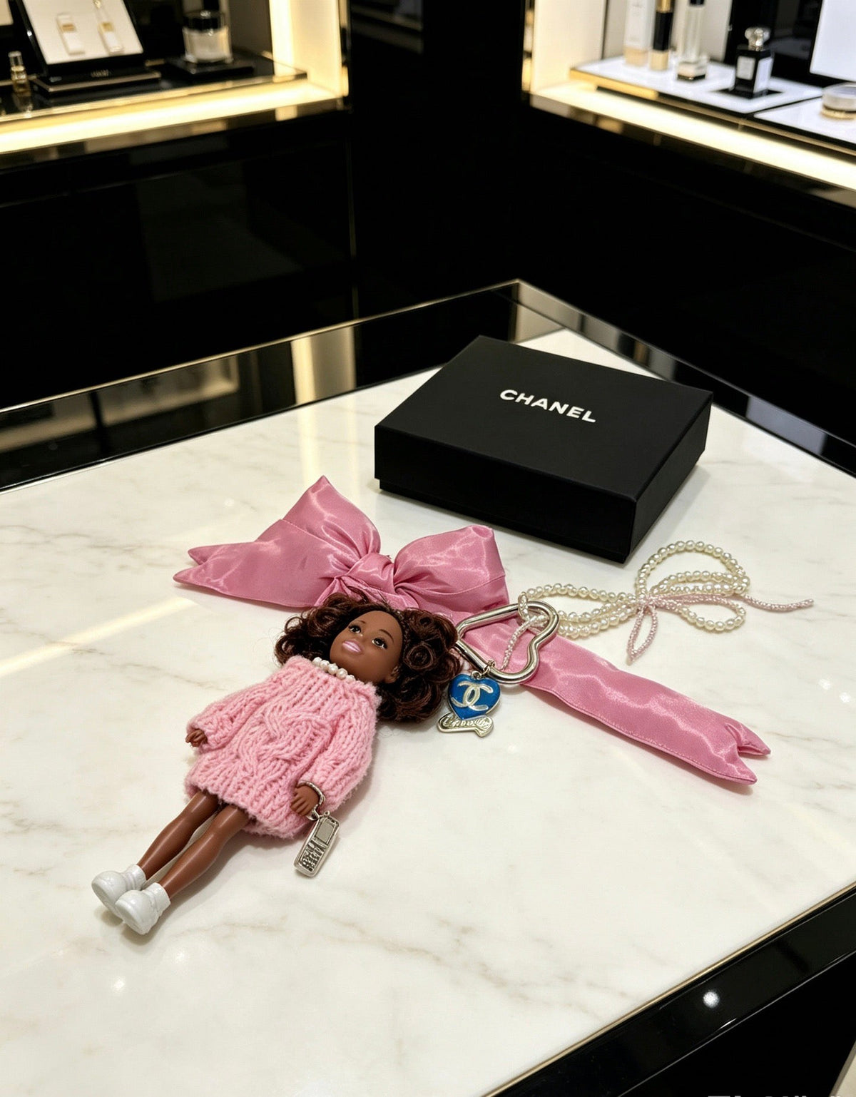 Chanel Pink Bow Doll Bag Charm