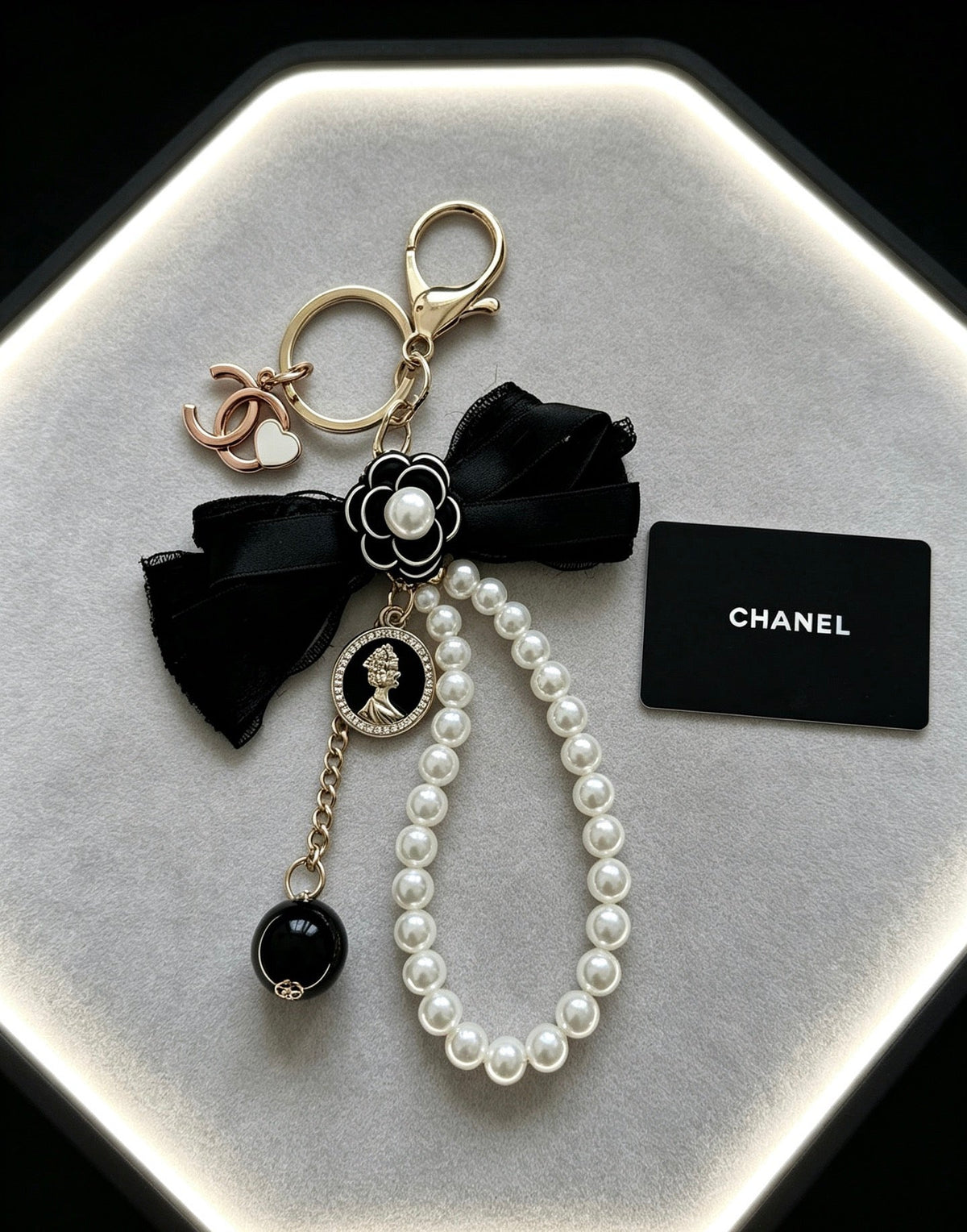 Chanel Black Bow Pearls Charm
