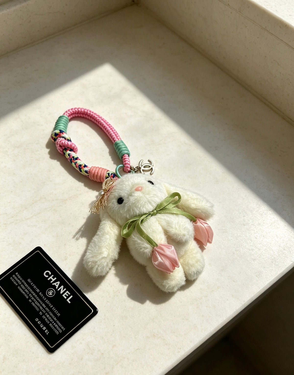 Chanel White Pink Tulips Rabbit Charm