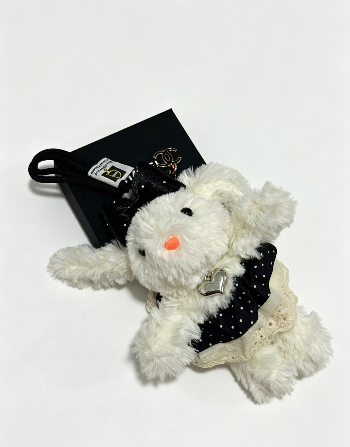 Chanel White Black Plush Bunny Doll Charm