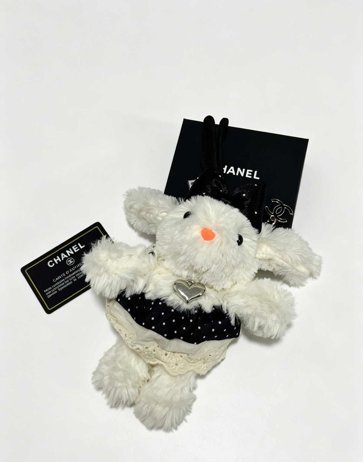 Chanel White Black Plush Bunny Doll Charm
