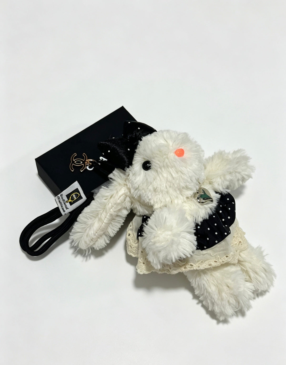 Chanel White Black Plush Bunny Doll Charm