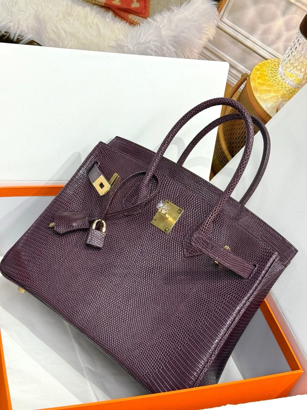 High-end Hermes 2026 Birkin Bag 30cm Deep Plum Lizard Skin