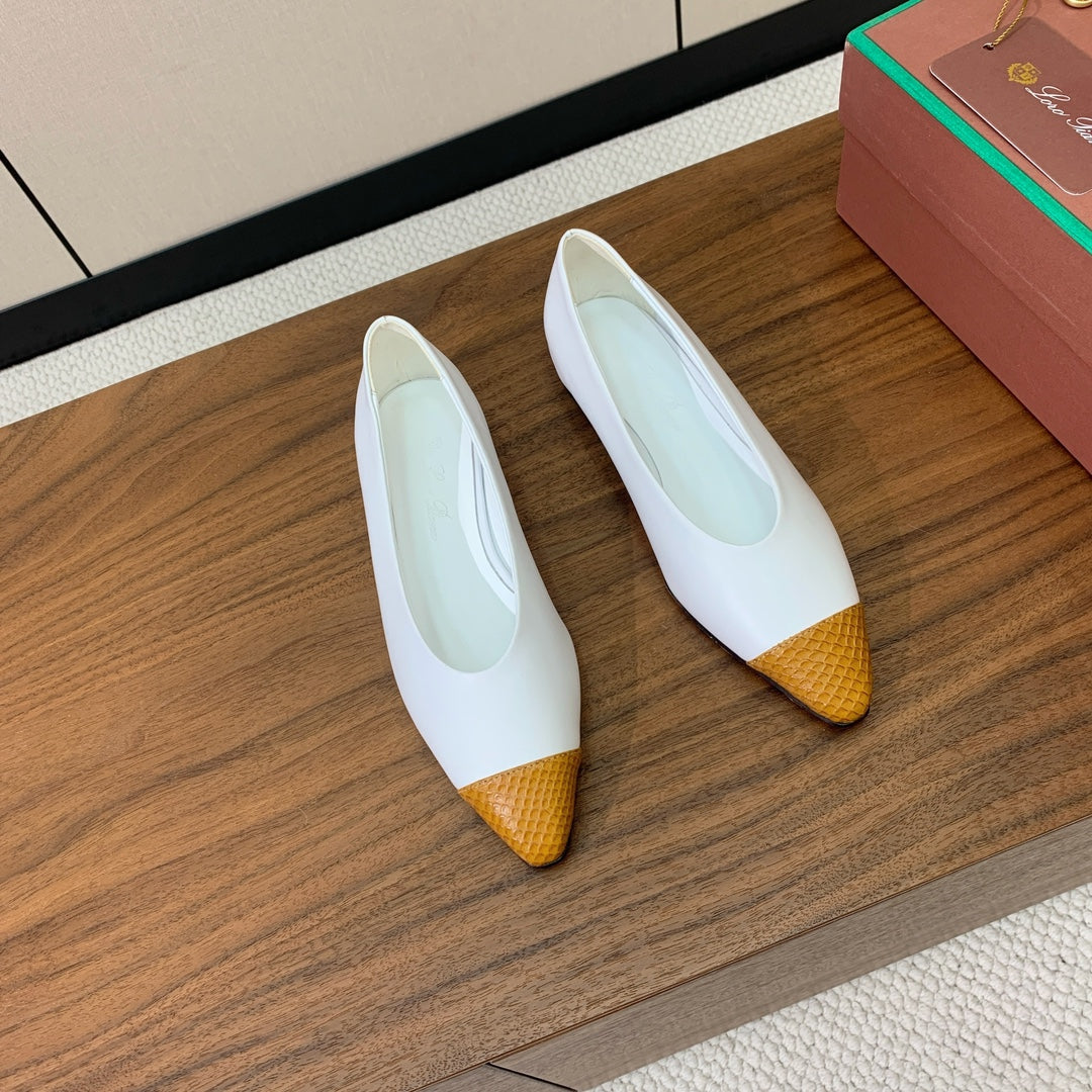 LP Rebecca Ballet Flats In White Mix Yellow Brown Cowhide 984358