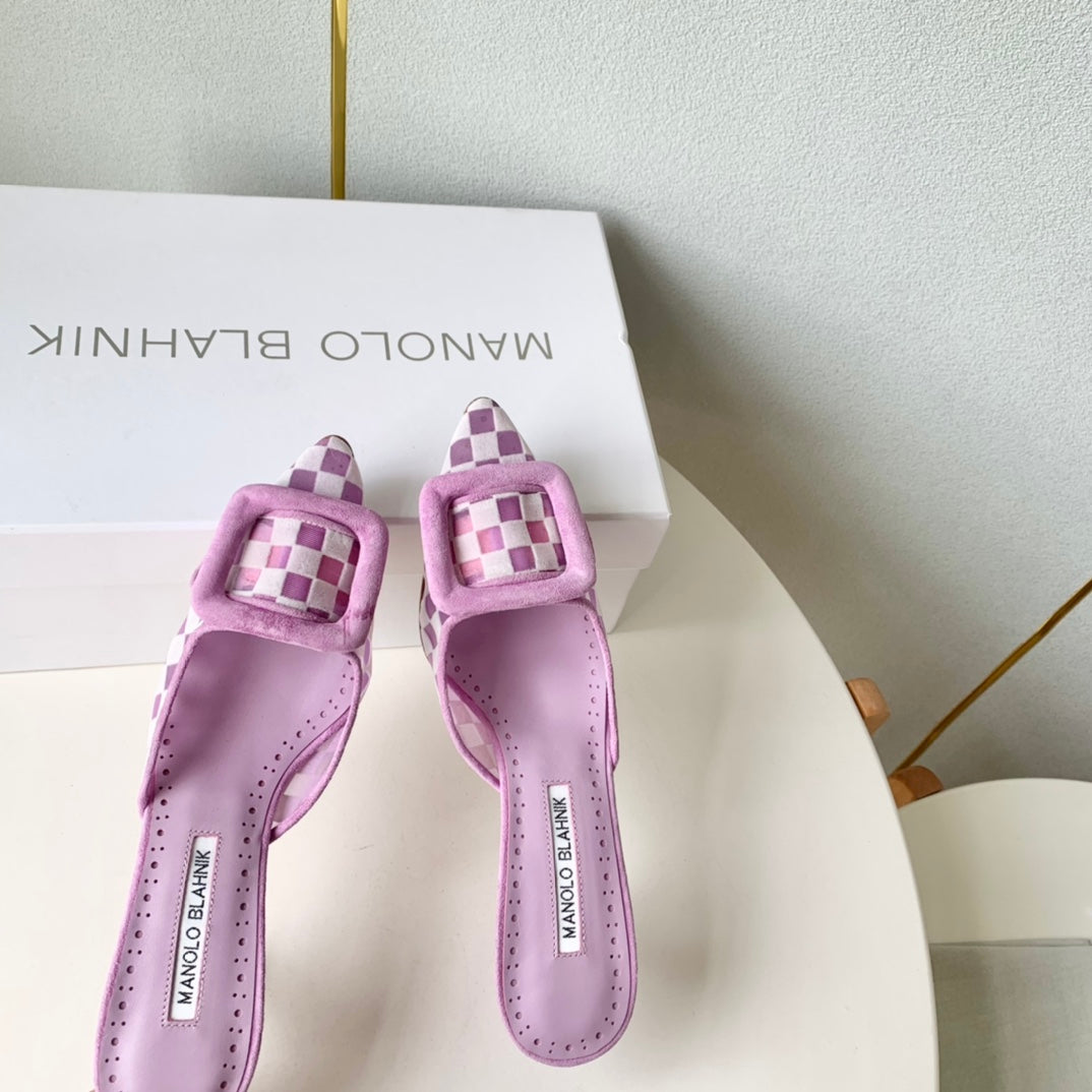 Manolo Mules 7cm Purple Fabric Leather  528012